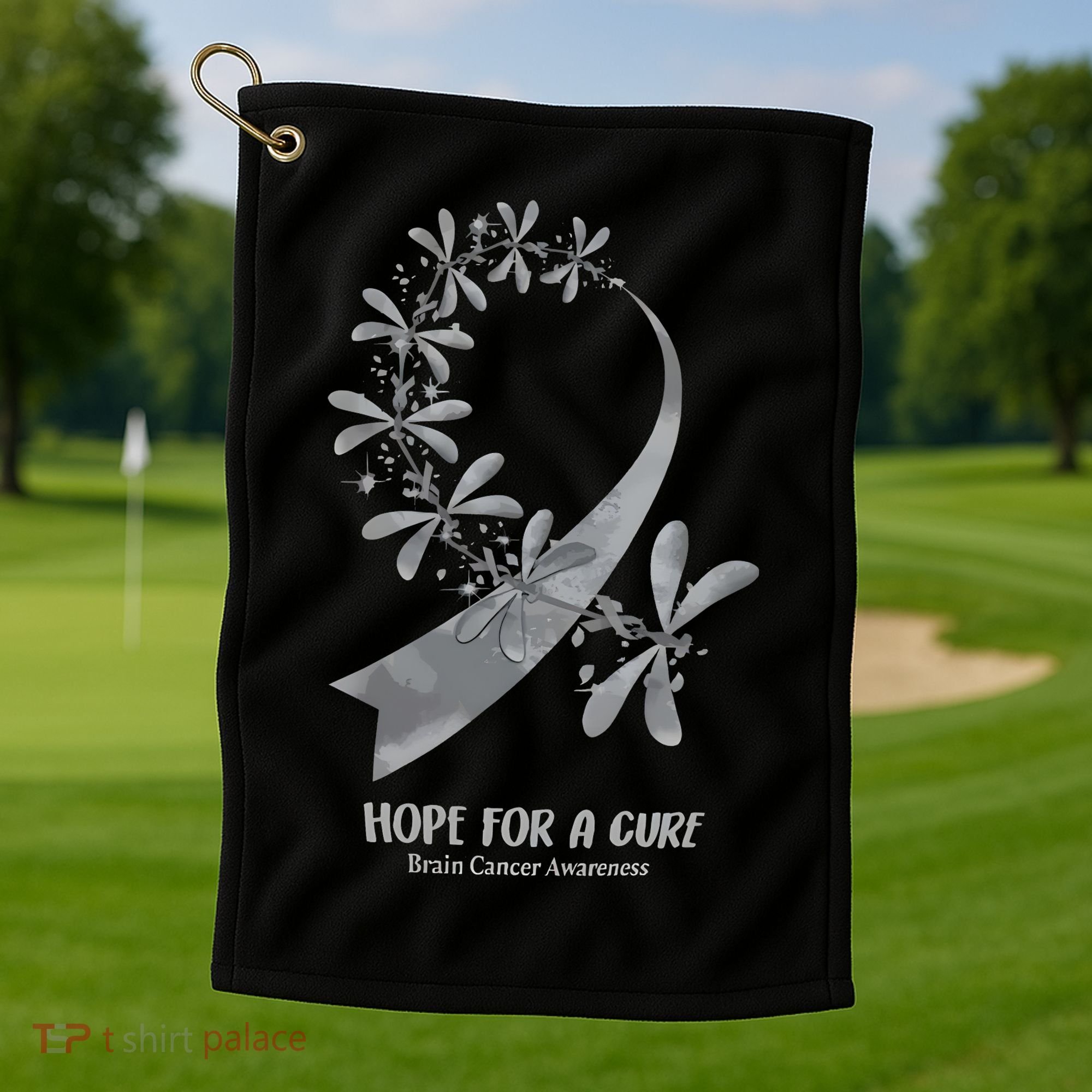 Hope For A Cure Brain Cancer Awareness Cancer Support Gray Ribbon Golf Towel