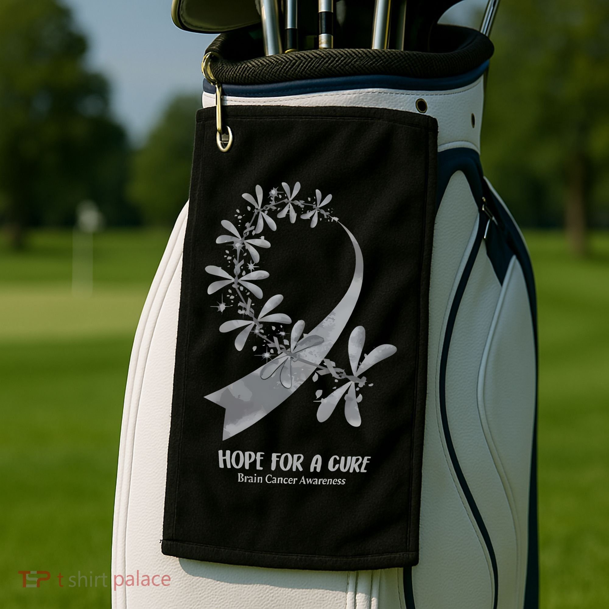 Hope For A Cure Brain Cancer Awareness Cancer Support Gray Ribbon Golf Towel