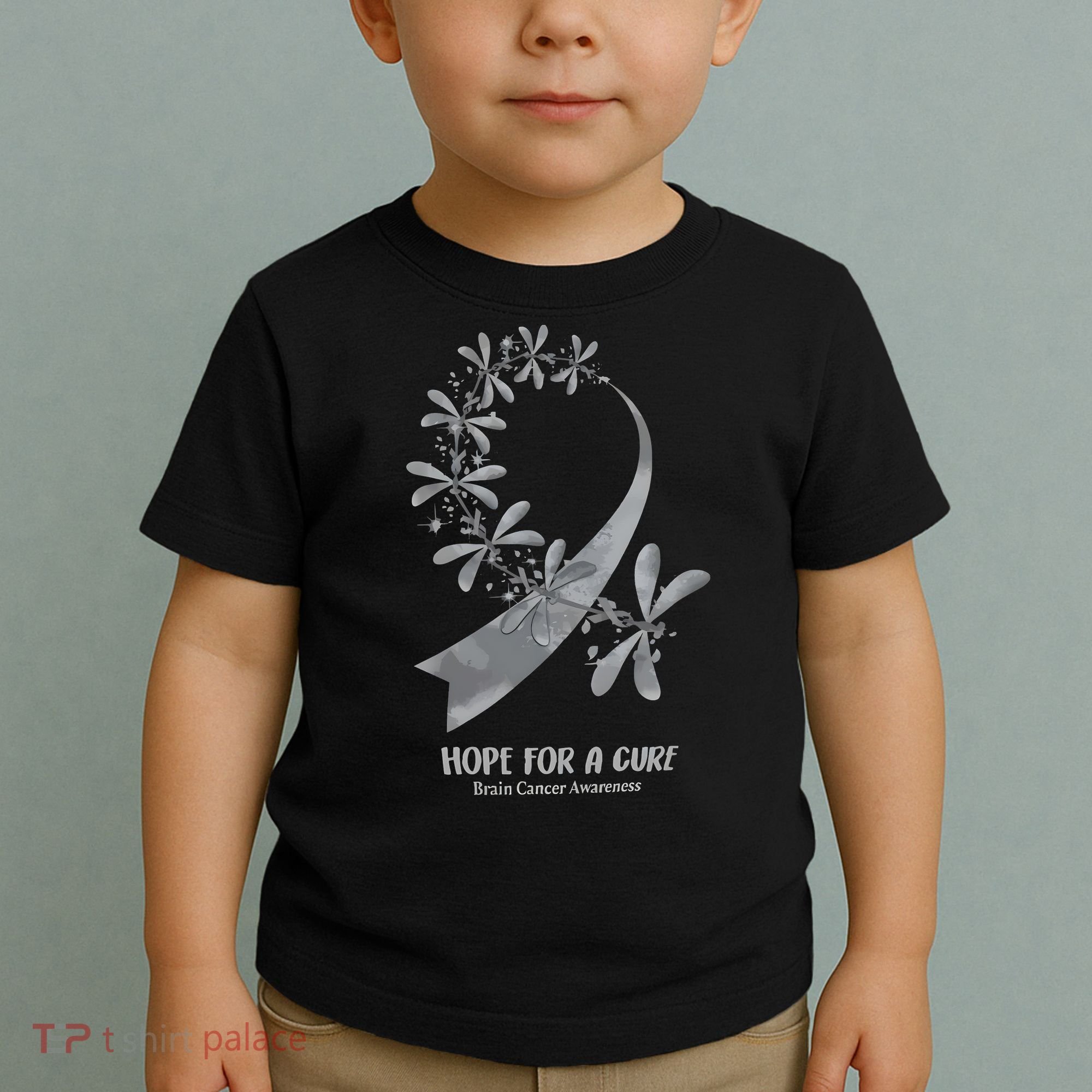 Hope For A Cure Brain Cancer Awareness Cancer Support Gray Ribbon Toddler T-Shirt
