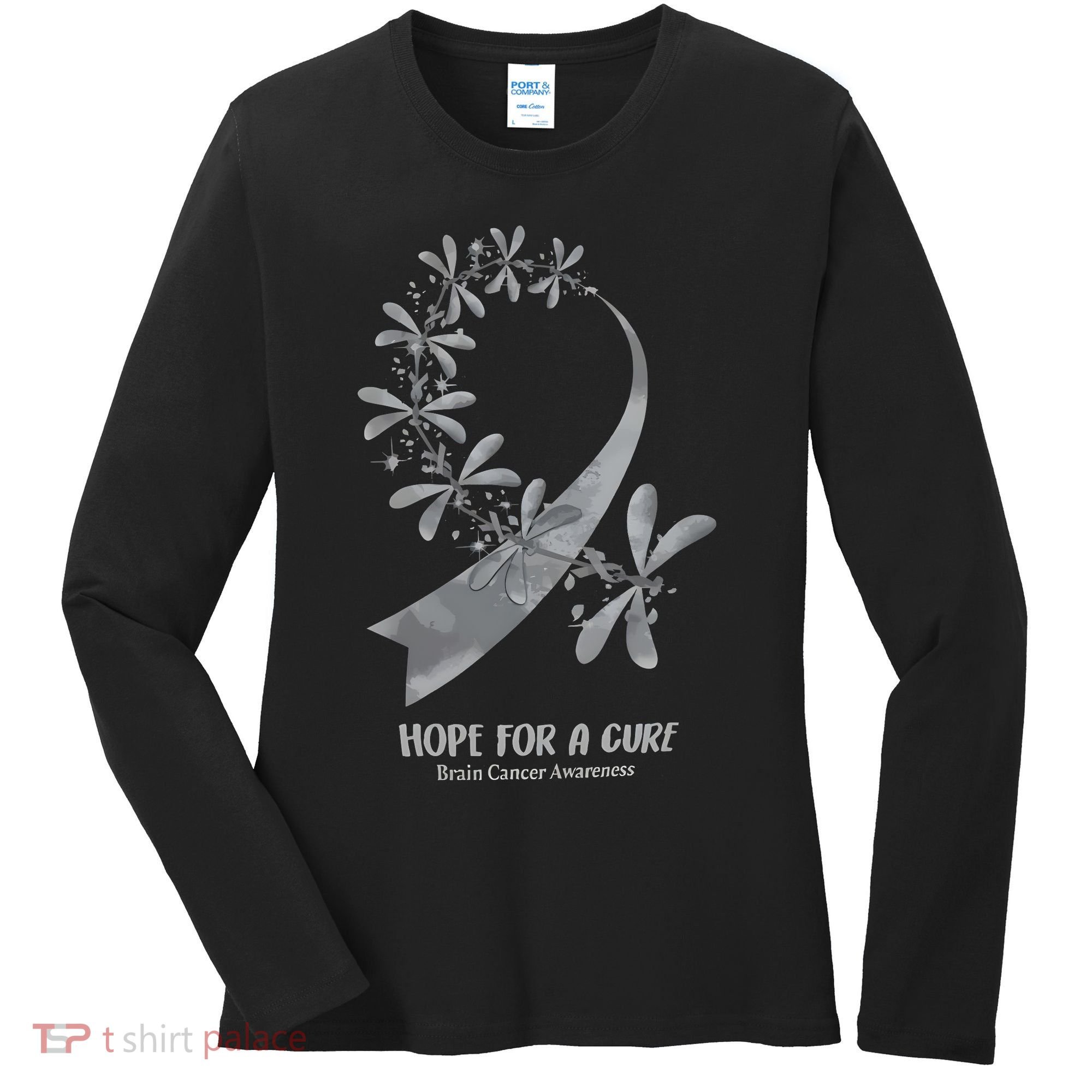 Hope For A Cure Brain Cancer Awareness Cancer Support Gray Ribbon Women's Long Sleeve Shirt