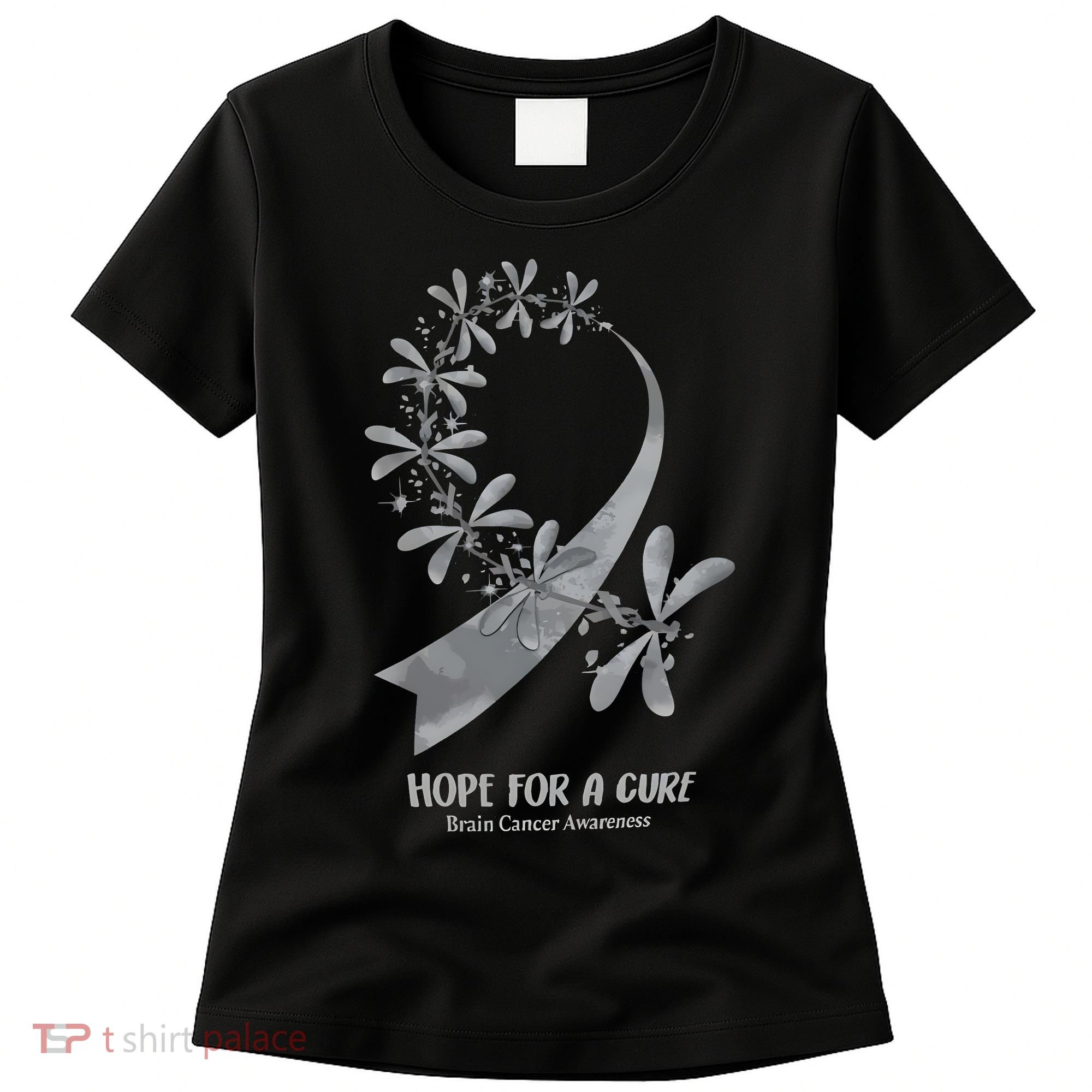 Hope For A Cure Brain Cancer Awareness Cancer Support Gray Ribbon Women's T-Shirt