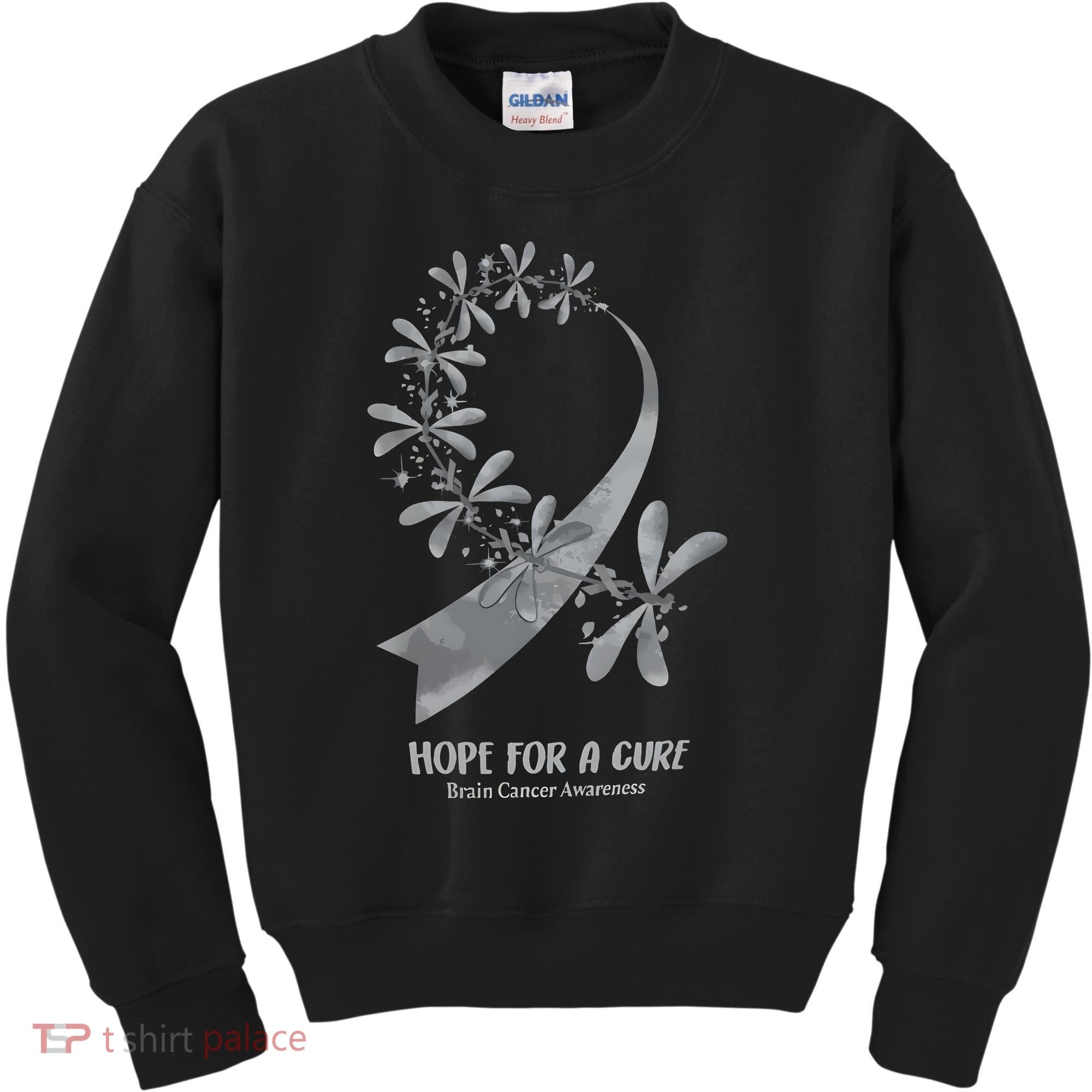 Hope For A Cure Brain Cancer Awareness Cancer Support Gray Ribbon Kids Sweatshirt