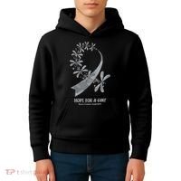 Hope For A Cure Brain Cancer Awareness Cancer Support Gray Ribbon Kids Hoodie thumb 4