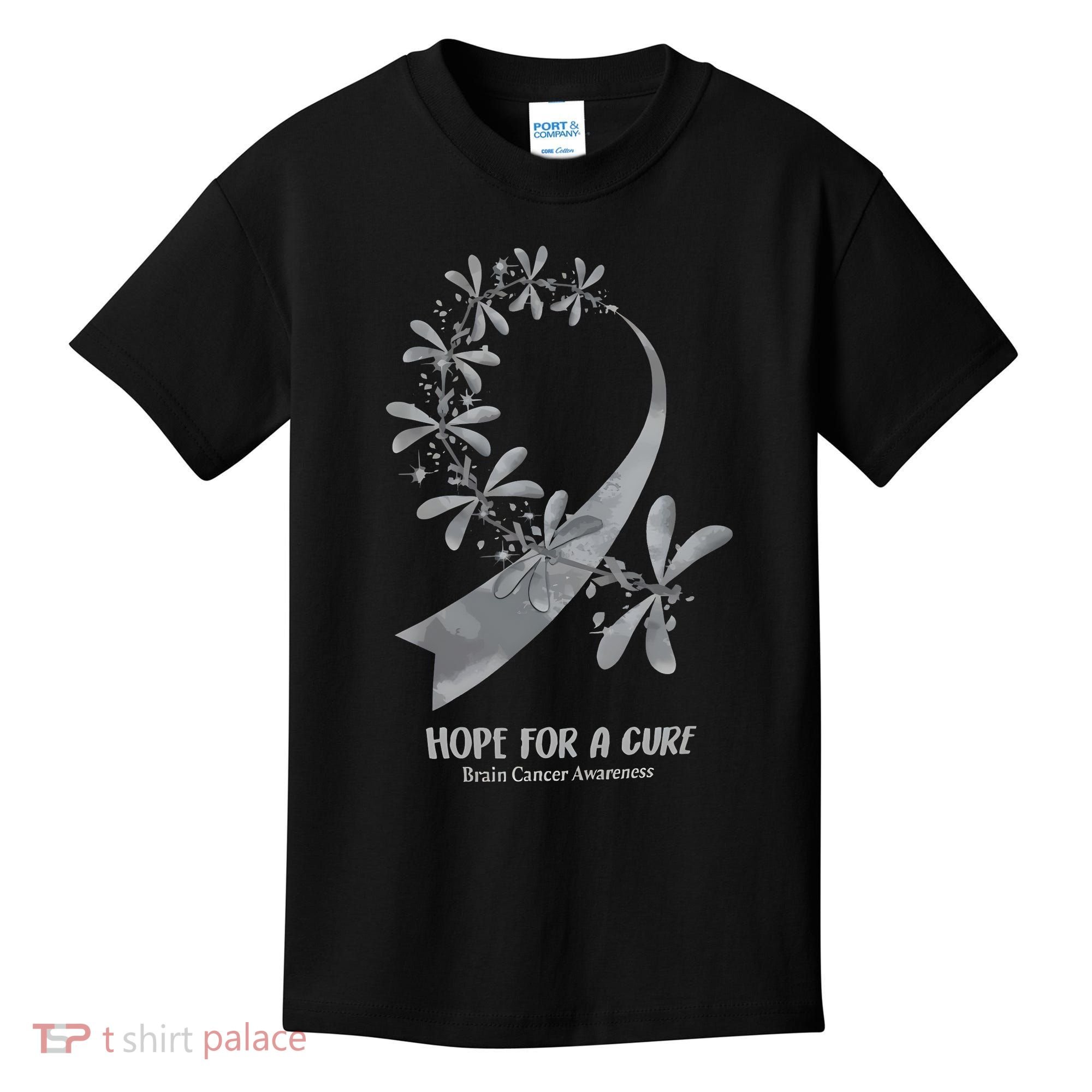 Hope For A Cure Brain Cancer Awareness Cancer Support Gray Ribbon Kids T-Shirt