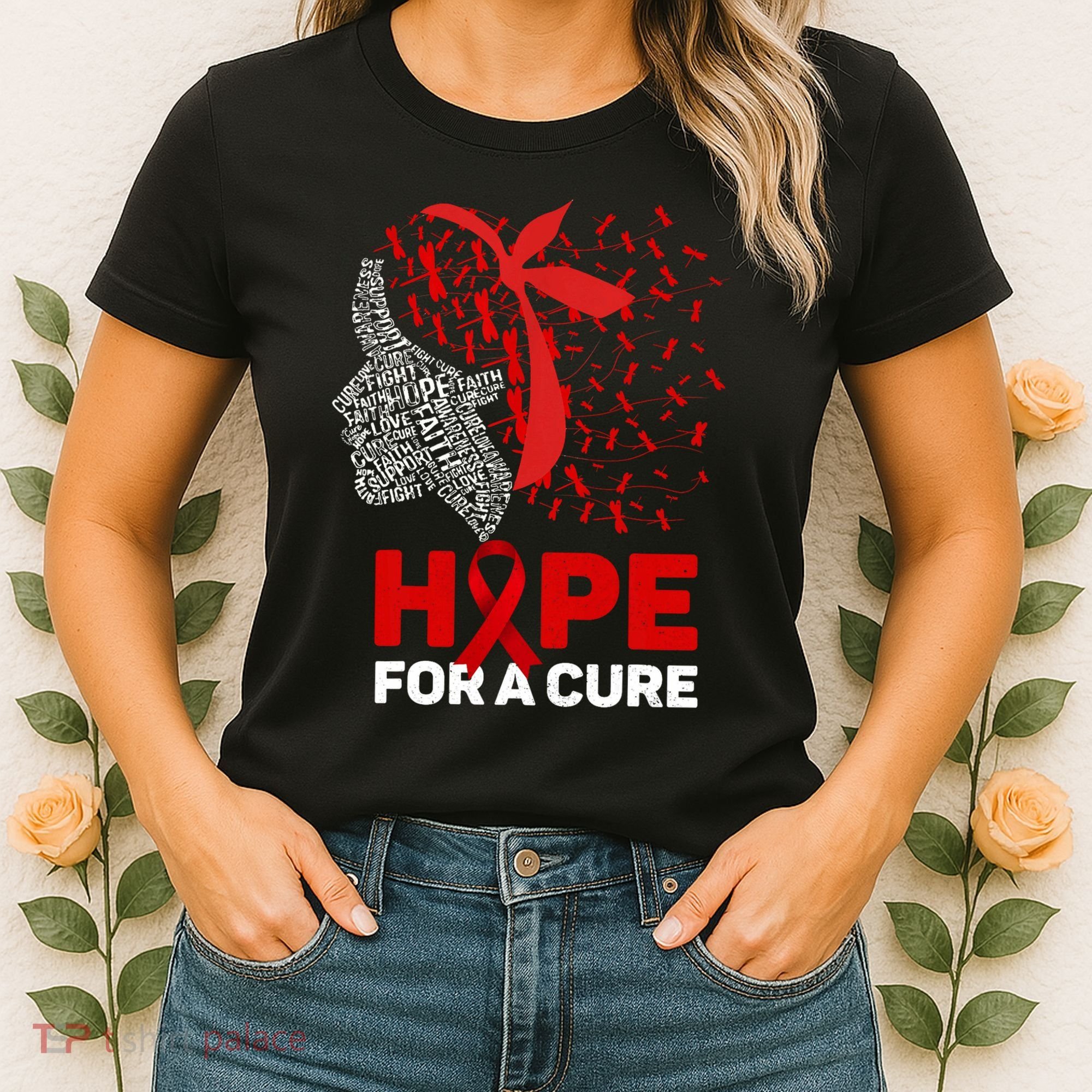 Hope For A Cure Red Ribbon National Hiv Awareness Month Women's T-Shirt