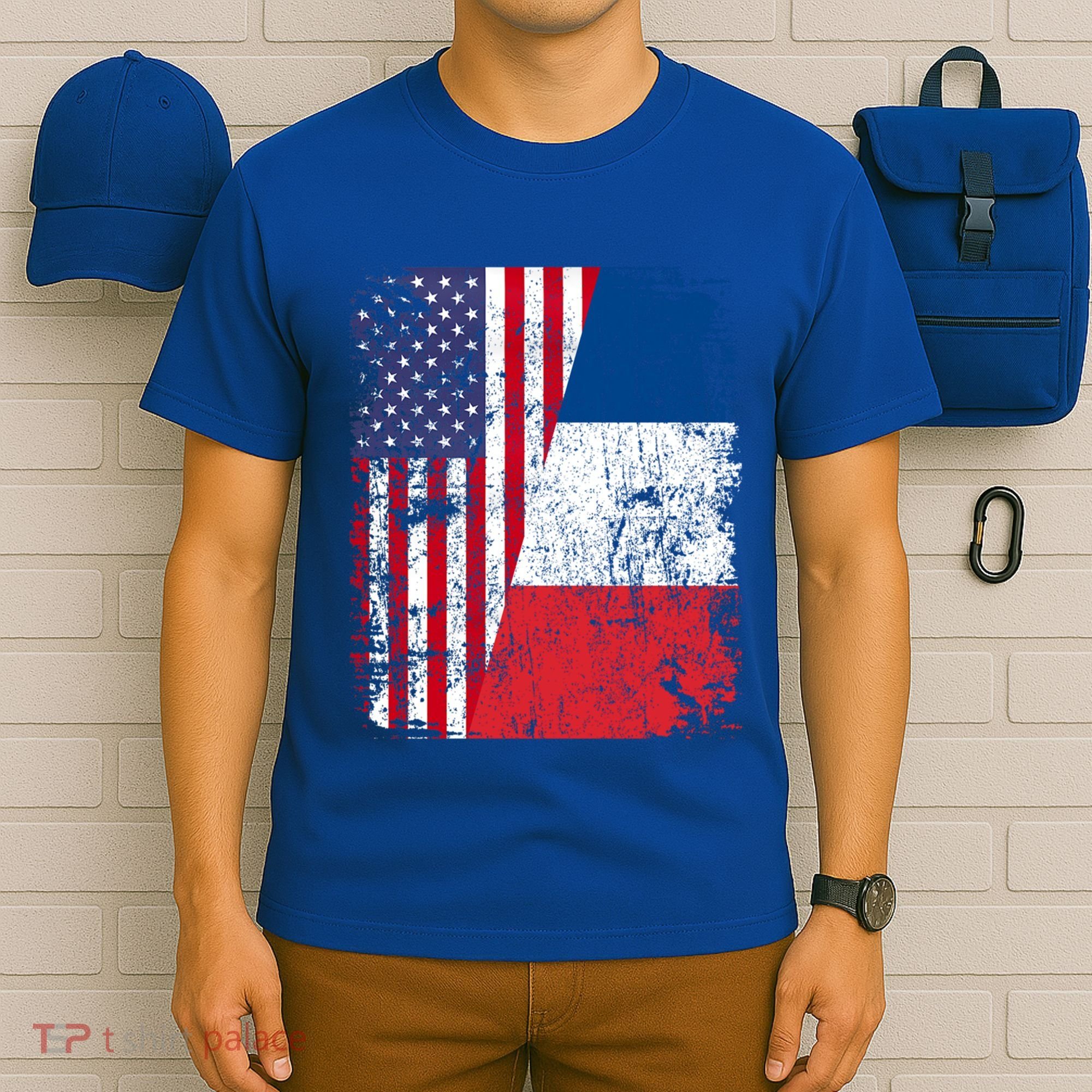 Half French American Flags France Usa Distressed Vintage Meaningful Gift T-Shirt