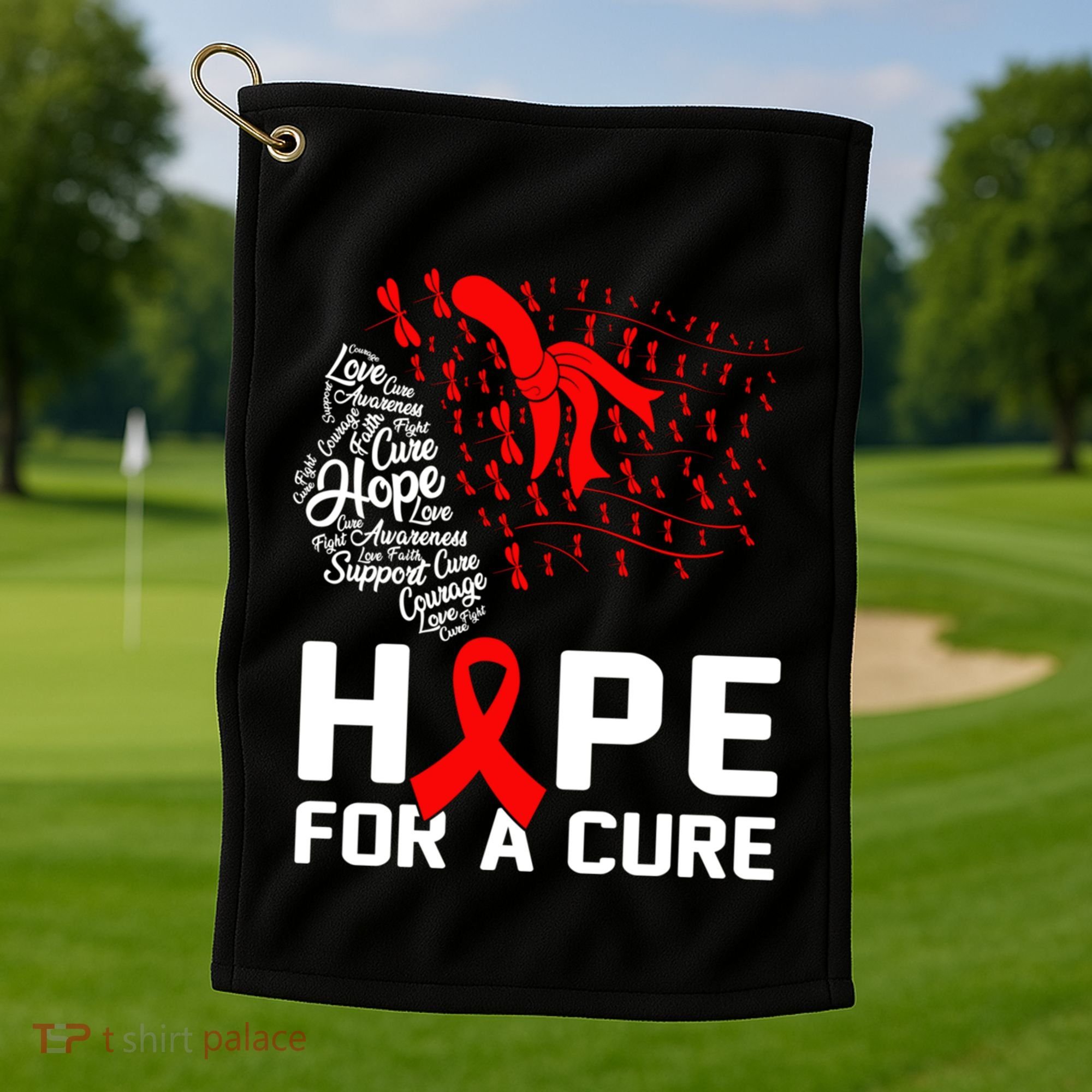 Hope For A Cure National Hiv Awareness Month Red Ribbon Gift Golf Towel