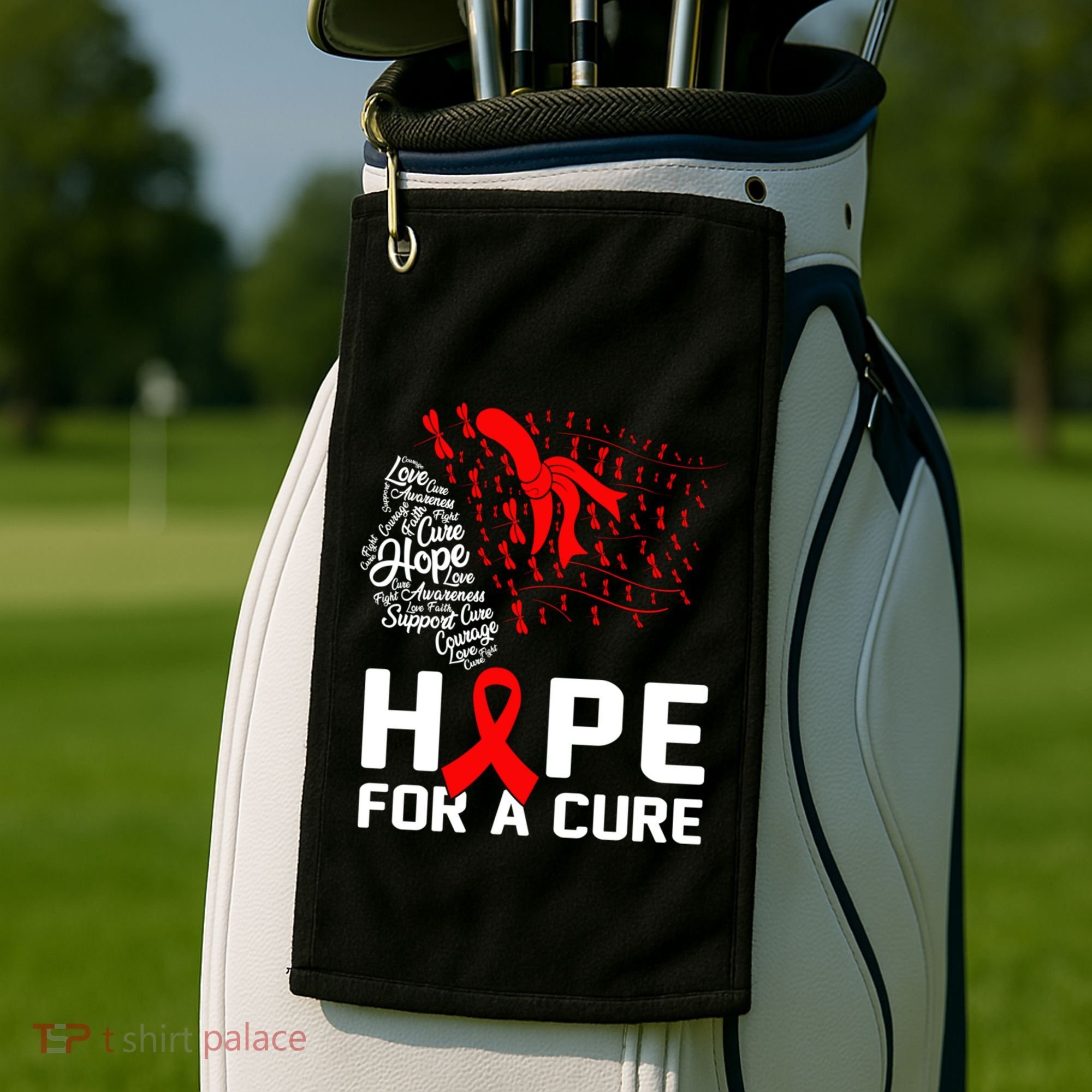 Hope For A Cure National Hiv Awareness Month Red Ribbon Gift Golf Towel