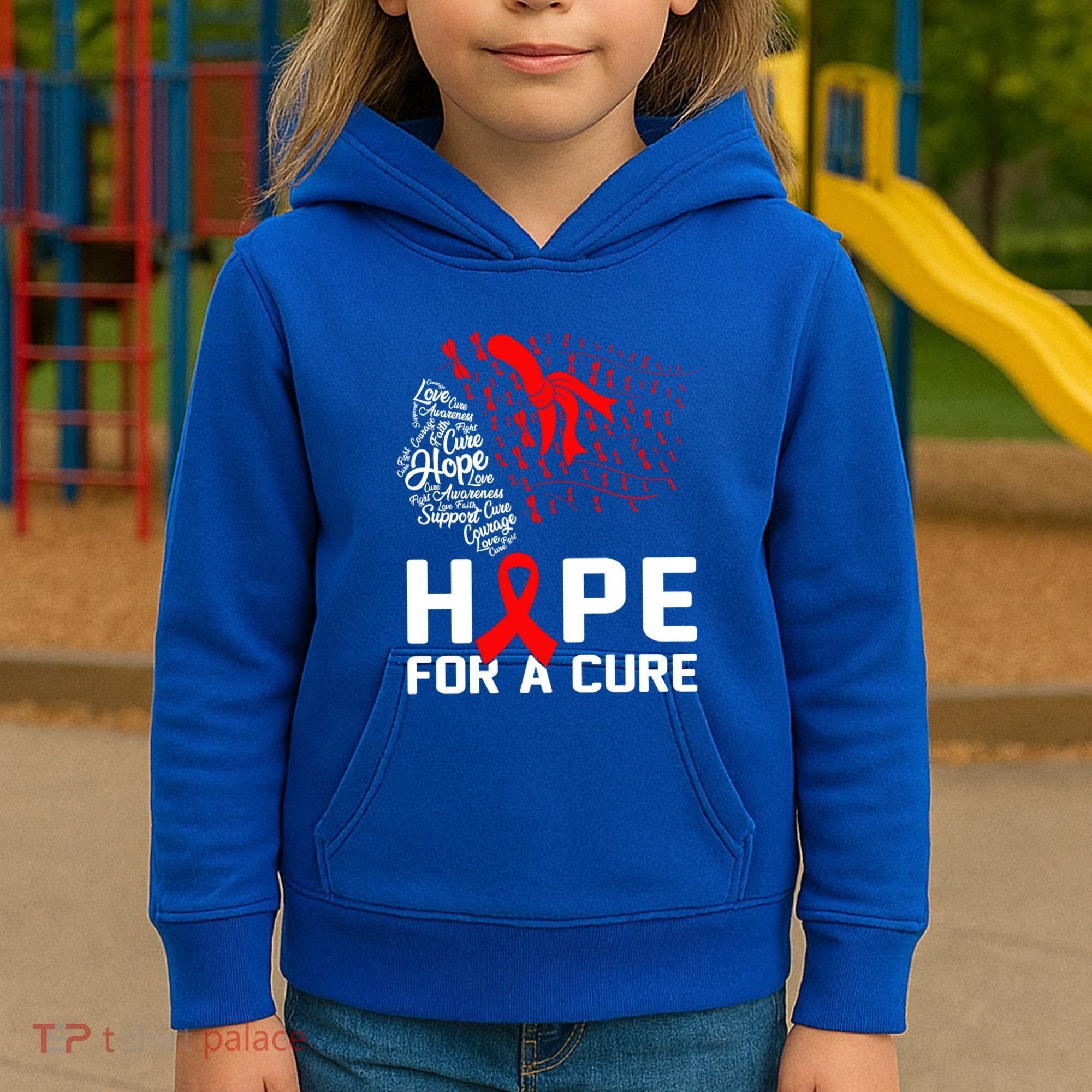 Hope For A Cure National Hiv Awareness Month Red Ribbon Gift Kids Hoodie