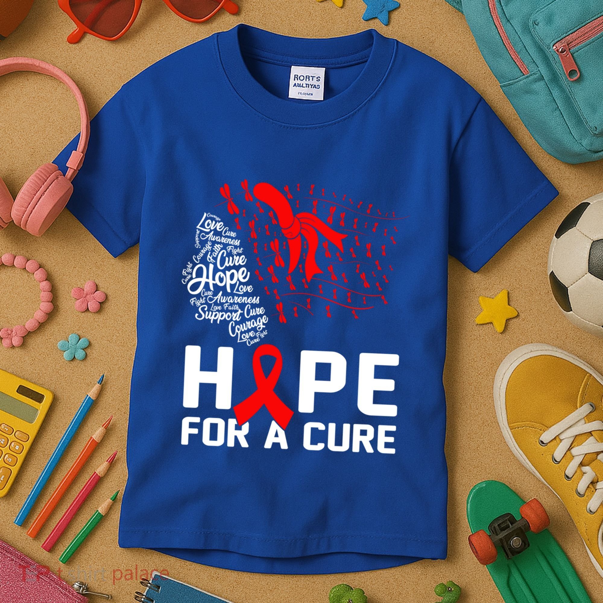 Hope For A Cure National Hiv Awareness Month Red Ribbon Gift Kids T-Shirt