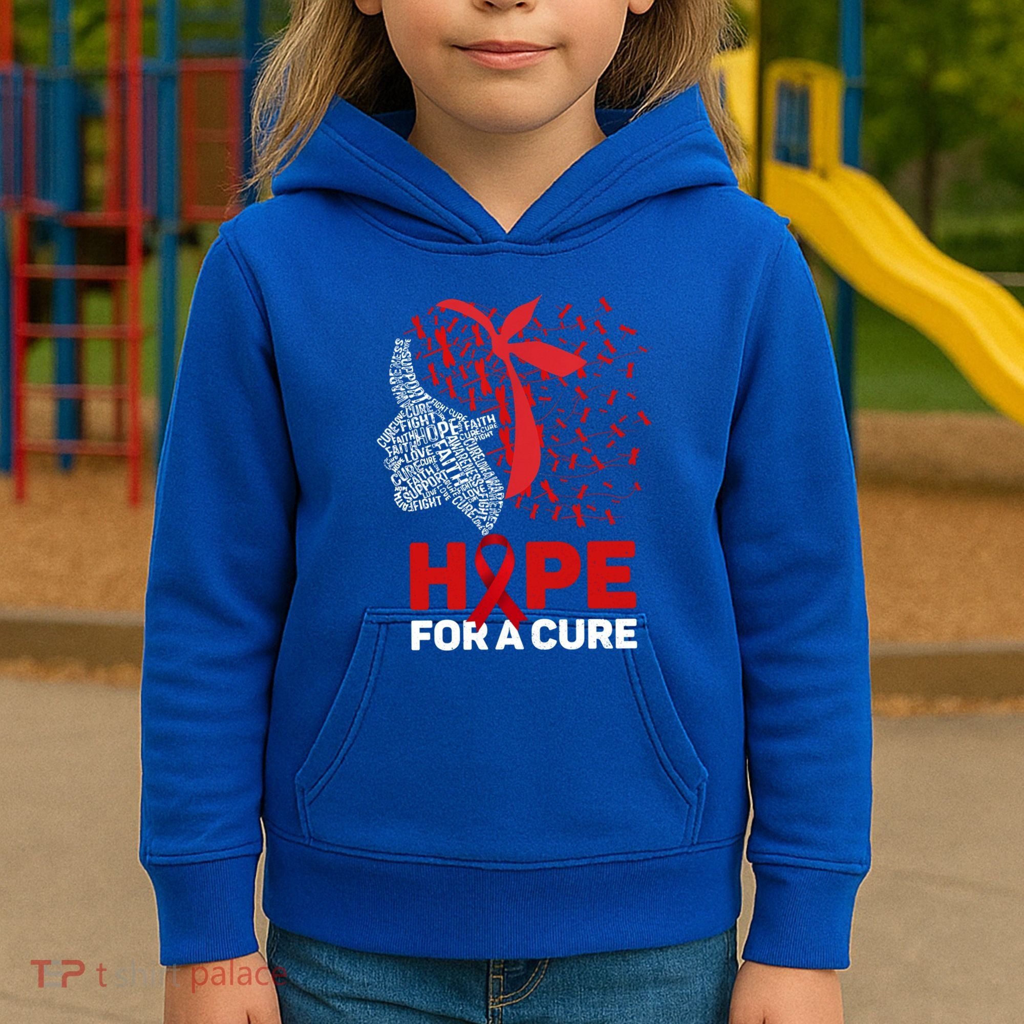 Hope For A Cure Red Ribbon National Hiv Awareness Month Gift Kids Hoodie