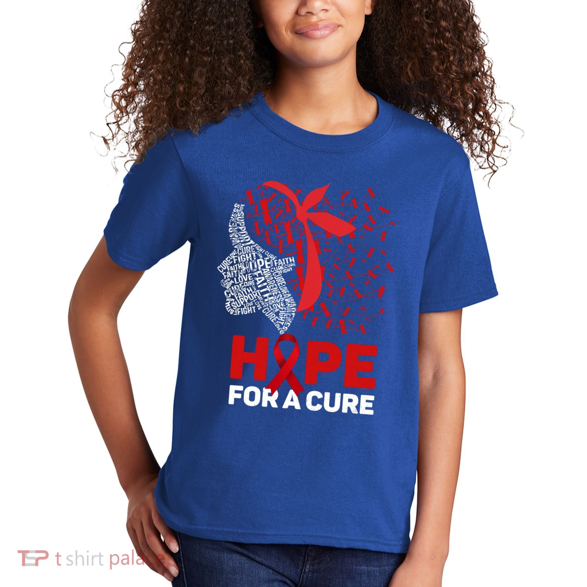 Hope For A Cure Red Ribbon National Hiv Awareness Month Gift Kids T-Shirt