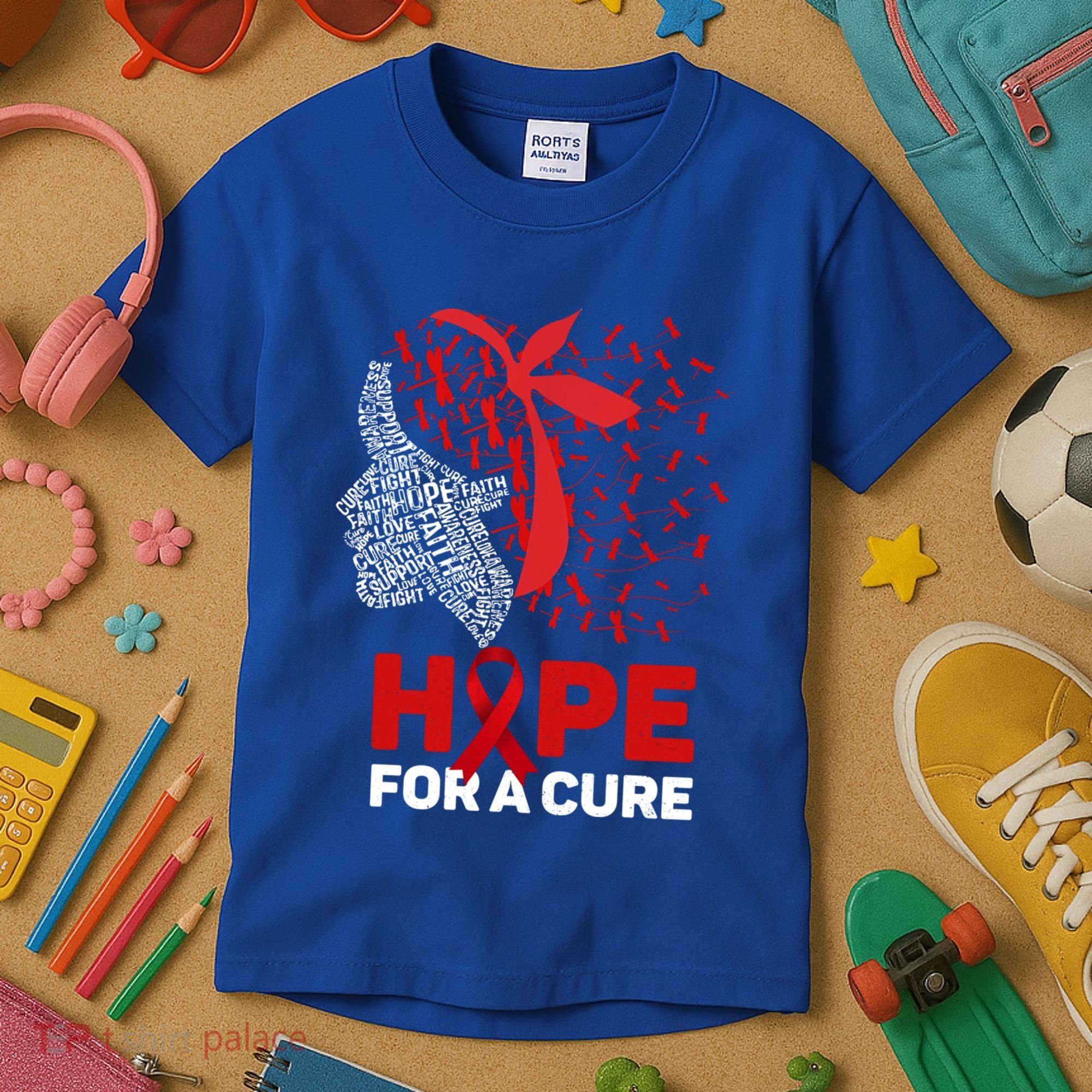 Hope For A Cure Red Ribbon National Hiv Awareness Month Gift Kids T-Shirt