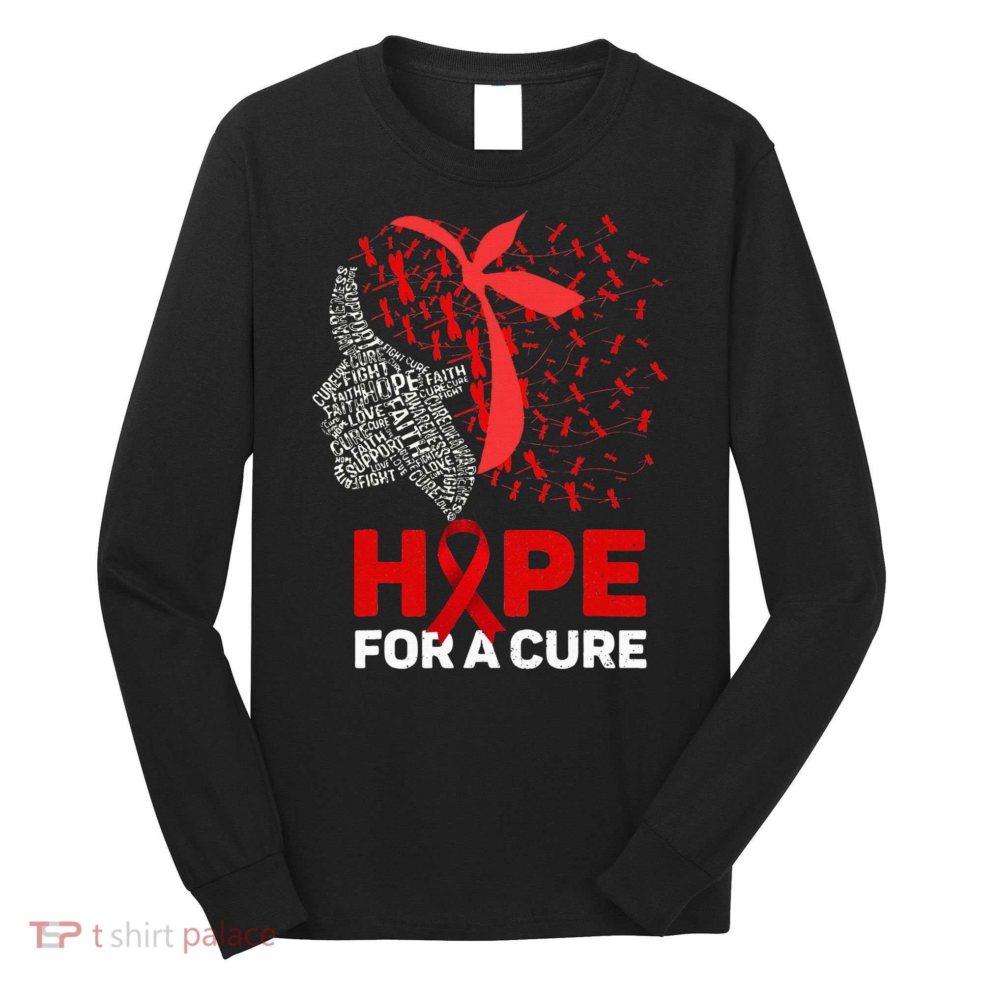 Hope For A Cure Red Ribbon National HIV Awareness Month Long Sleeve Shirt