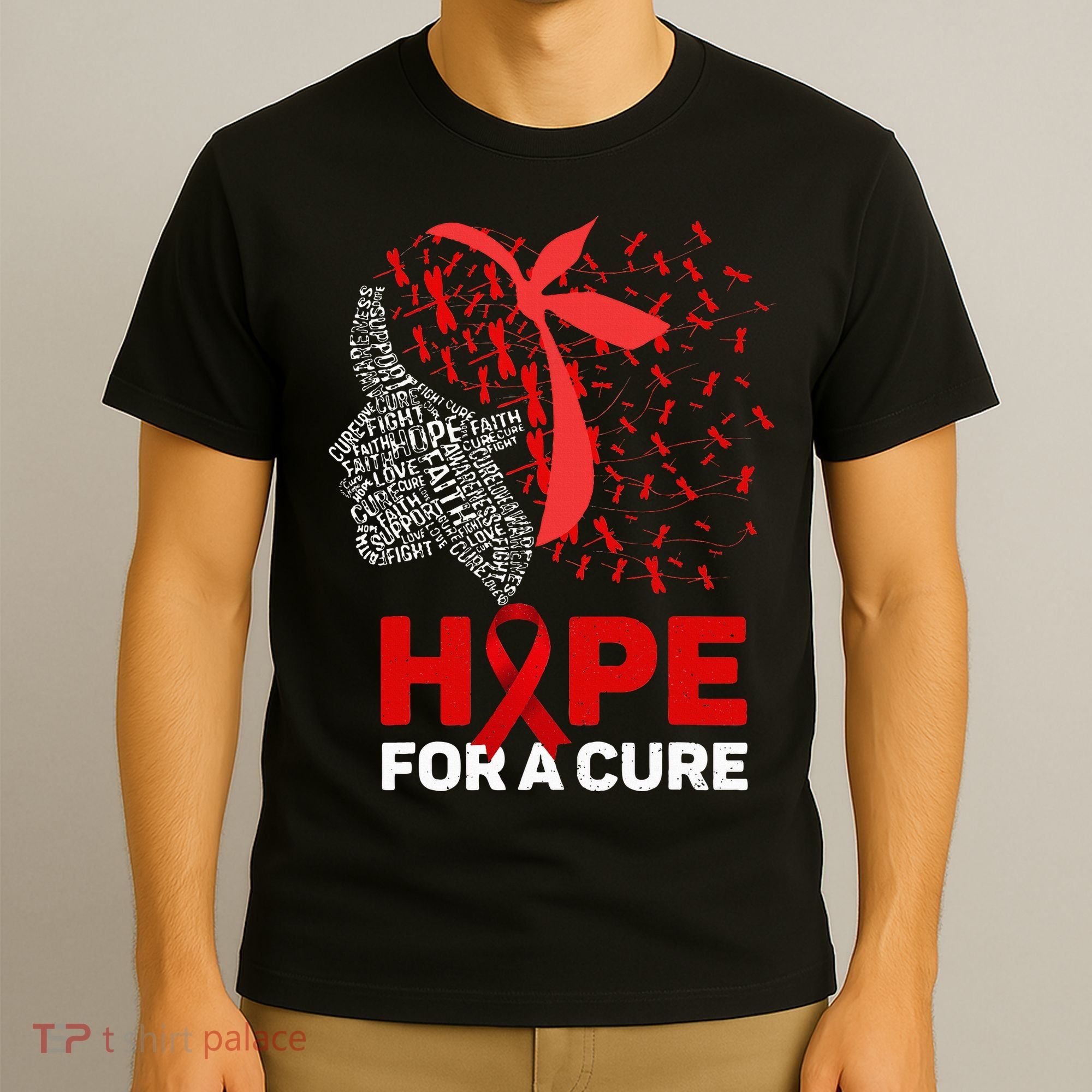 Hope For A Cure Red Ribbon National HIV Awareness Month T-Shirt