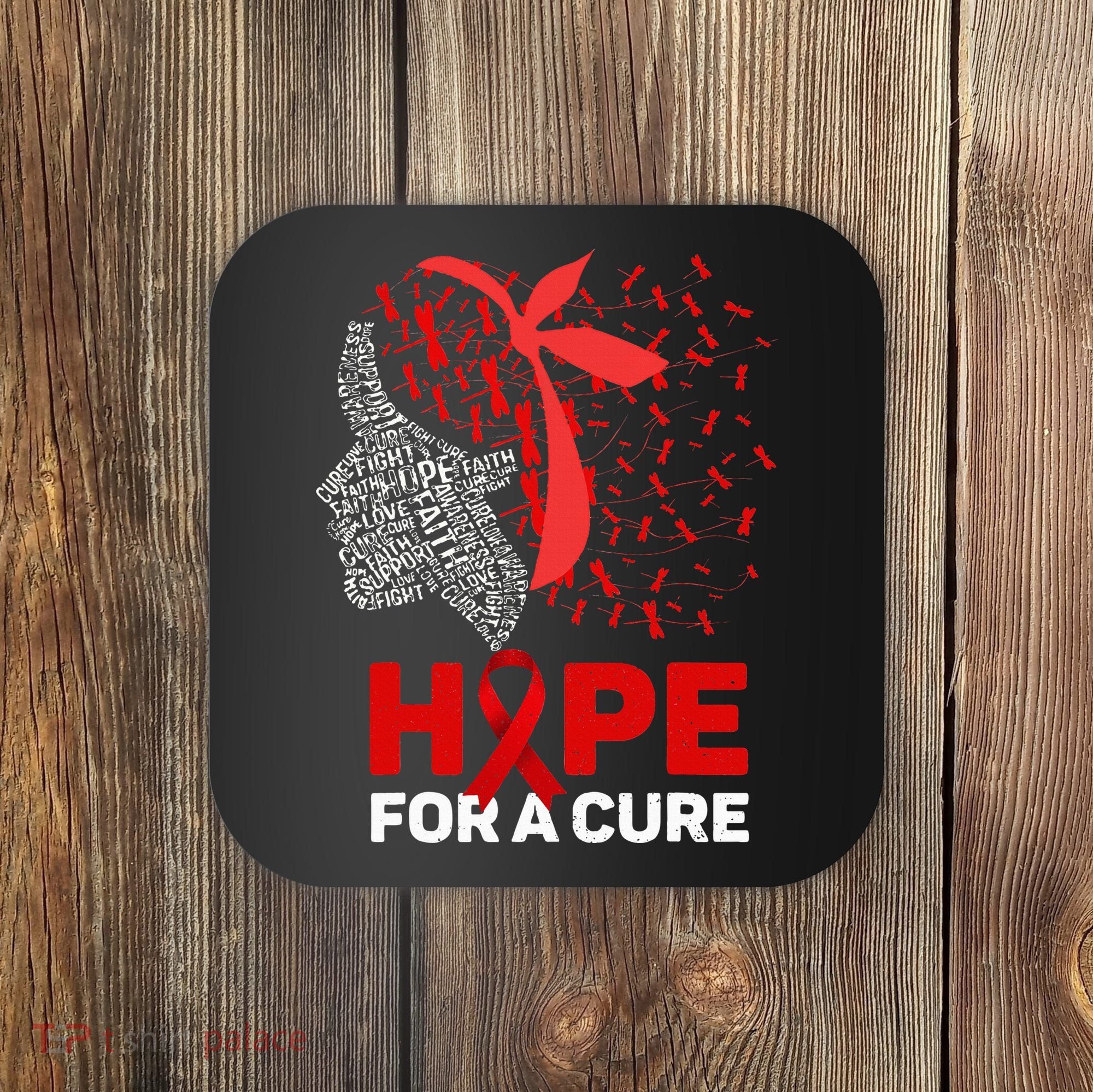 Hope For A Cure Red Ribbon National HIV Awareness Month Coaster