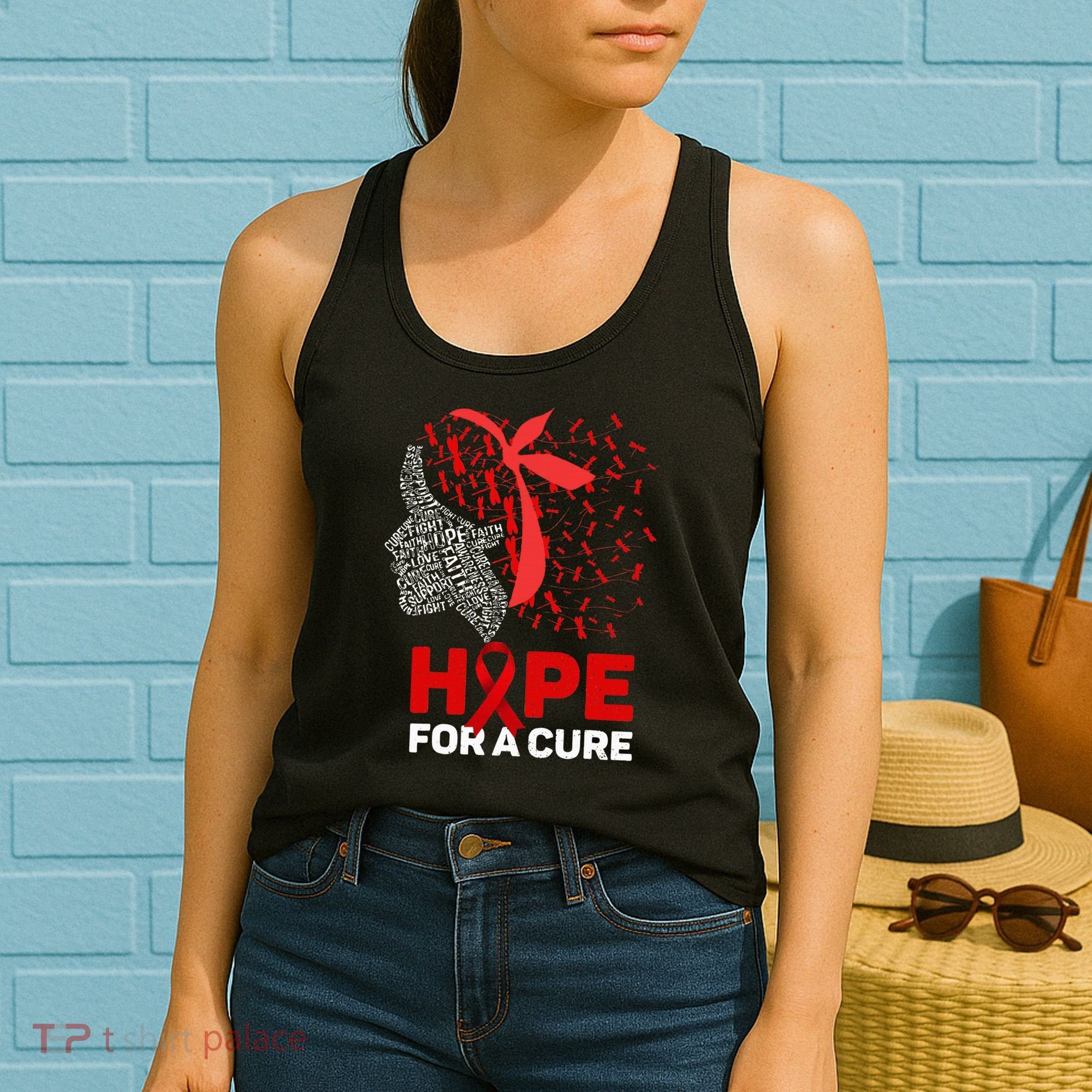 Hope For A Cure Red Ribbon National HIV Awareness Month Women's Tank Top