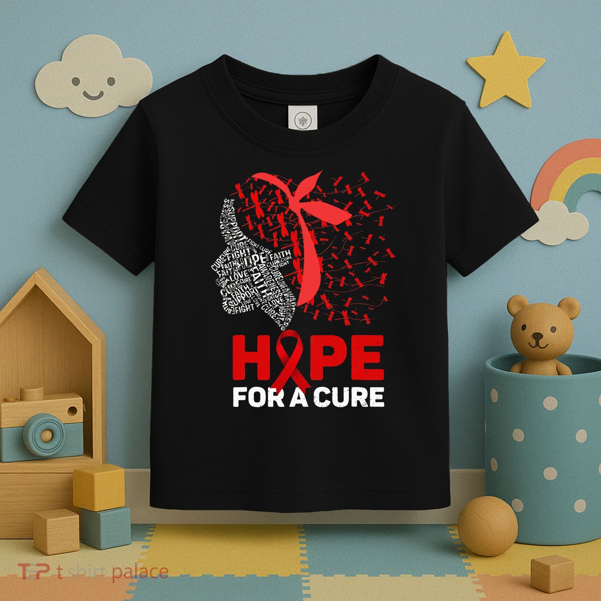 Hope For A Cure Red Ribbon National HIV Awareness Month Toddler T-Shirt
