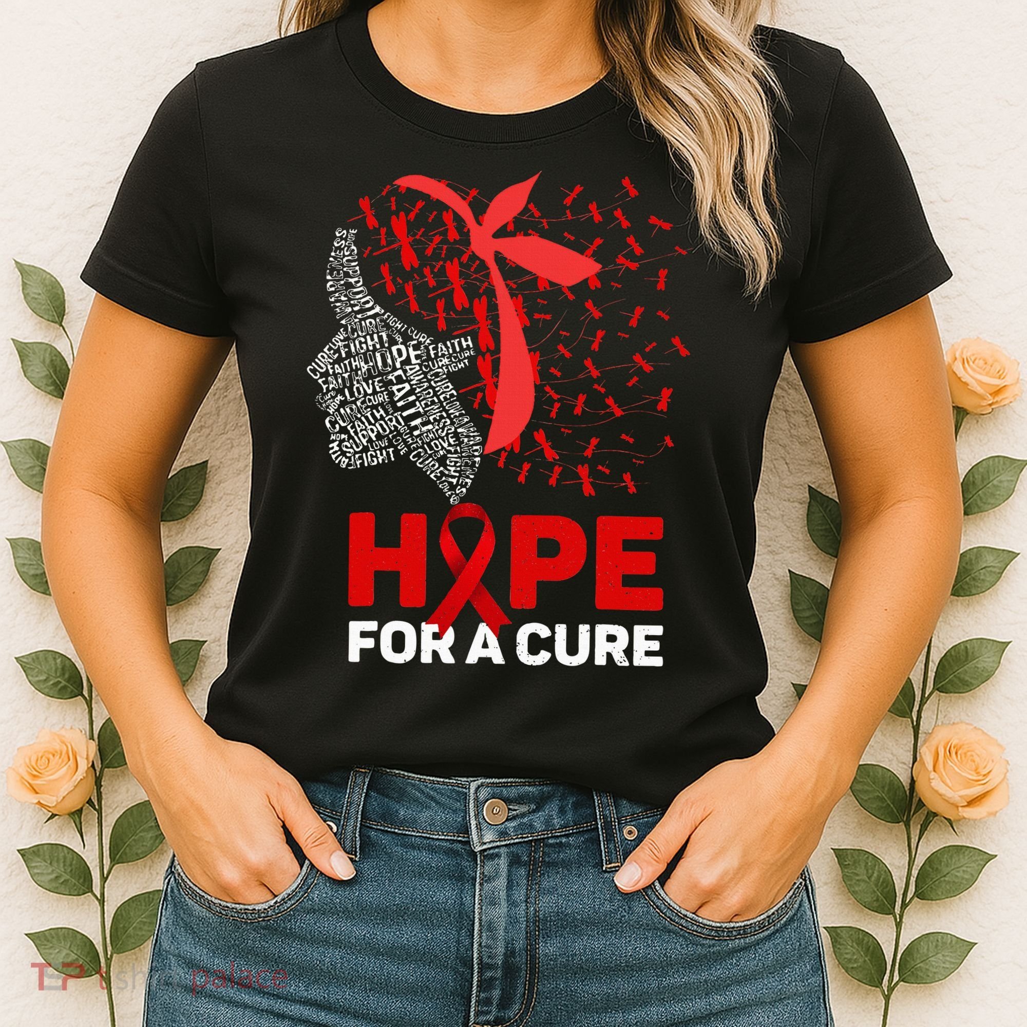 Hope For A Cure Red Ribbon National HIV Awareness Month Women's T-Shirt