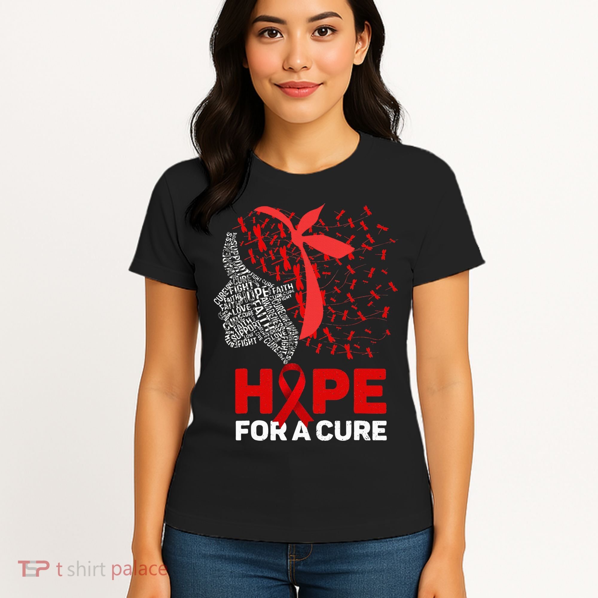 Hope For A Cure Red Ribbon National HIV Awareness Month Women's T-Shirt