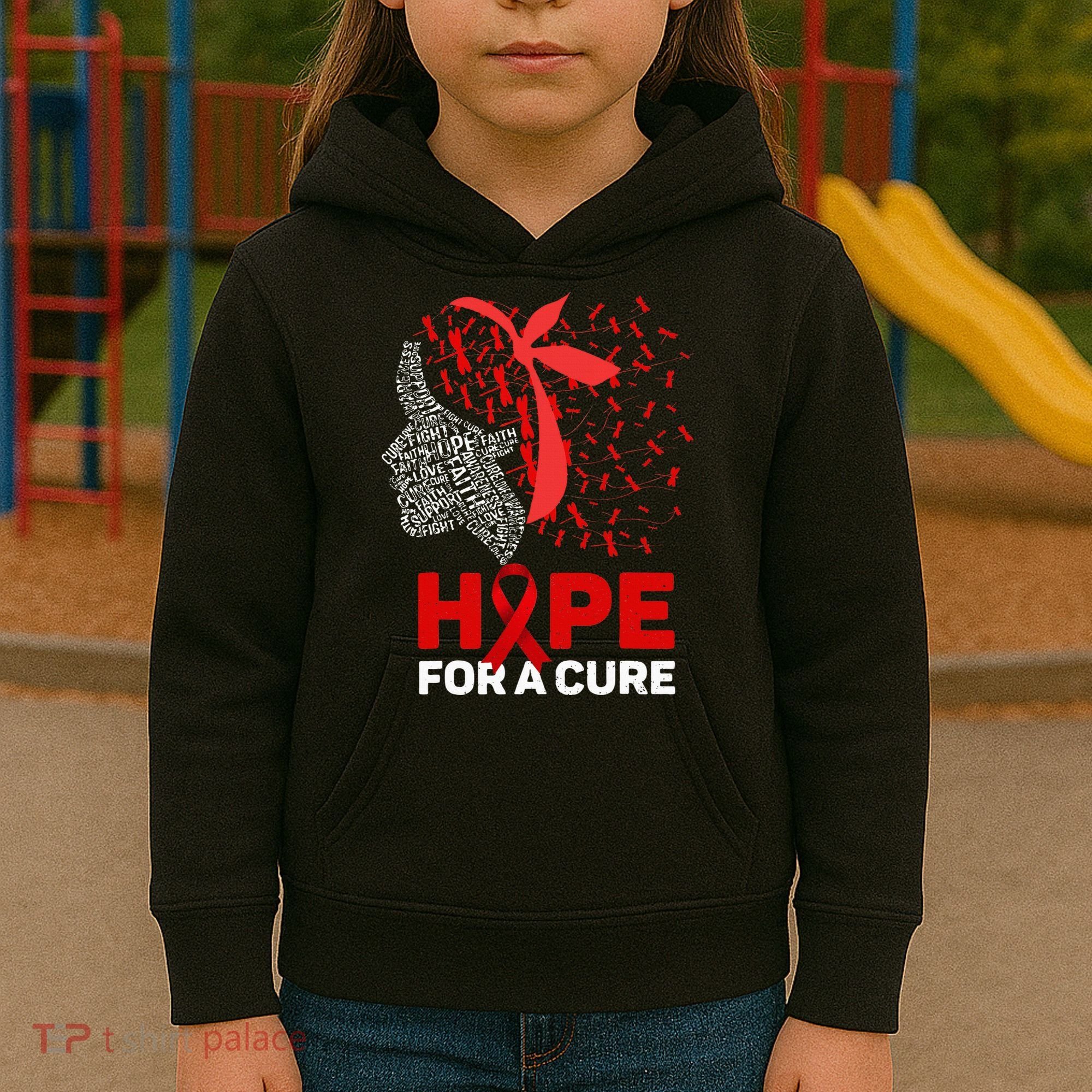 Hope For A Cure Red Ribbon National HIV Awareness Month Kids Hoodie