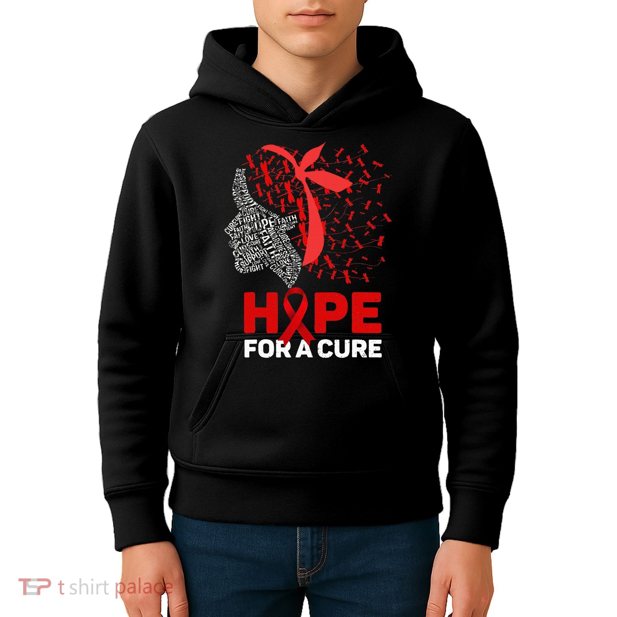 Hope For A Cure Red Ribbon National HIV Awareness Month Kids Hoodie