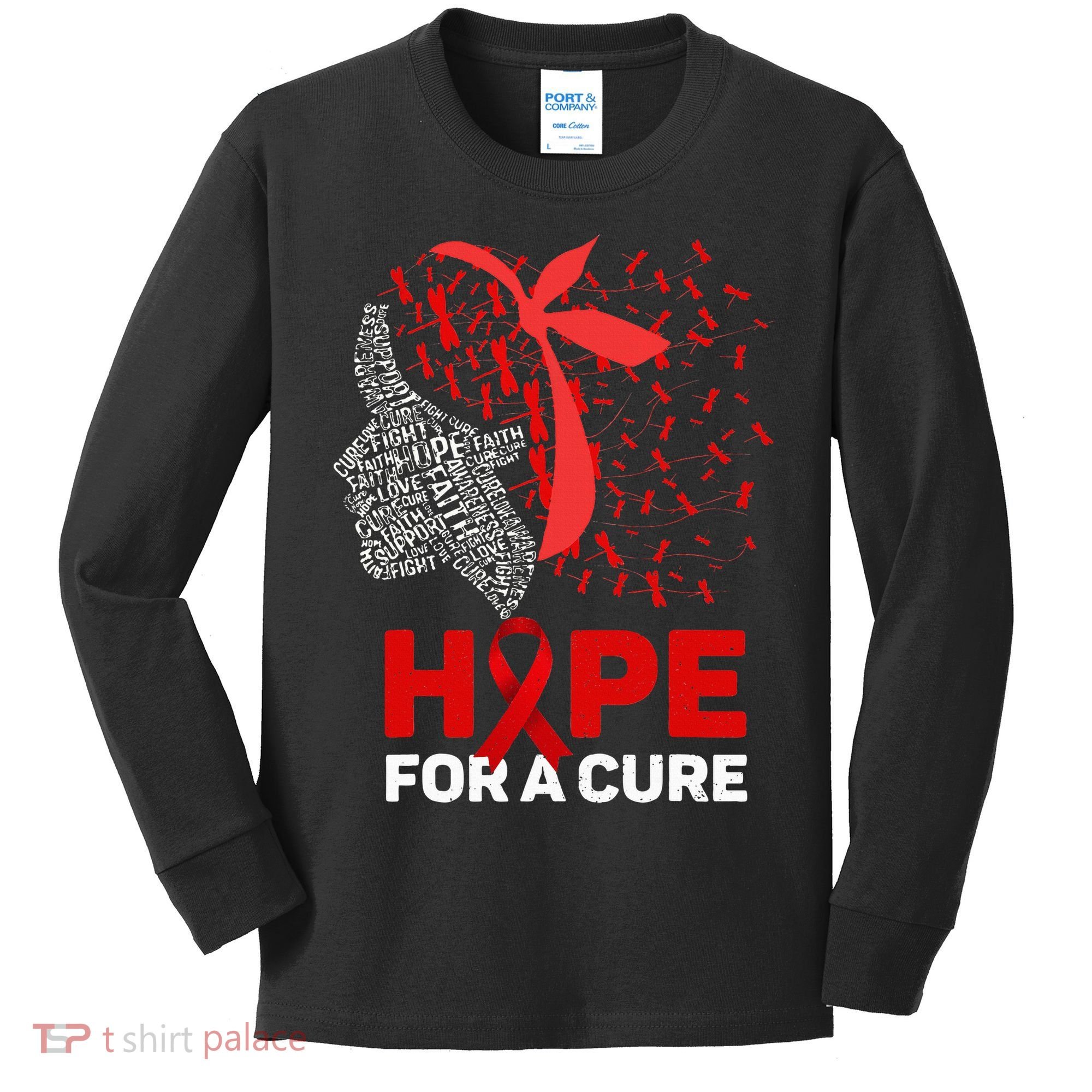 Hope For A Cure Red Ribbon National HIV Awareness Month Kids Long Sleeve Shirt