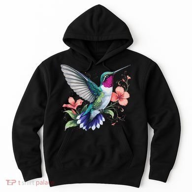 Hummingbird Floral Bird Artwork Hoodie