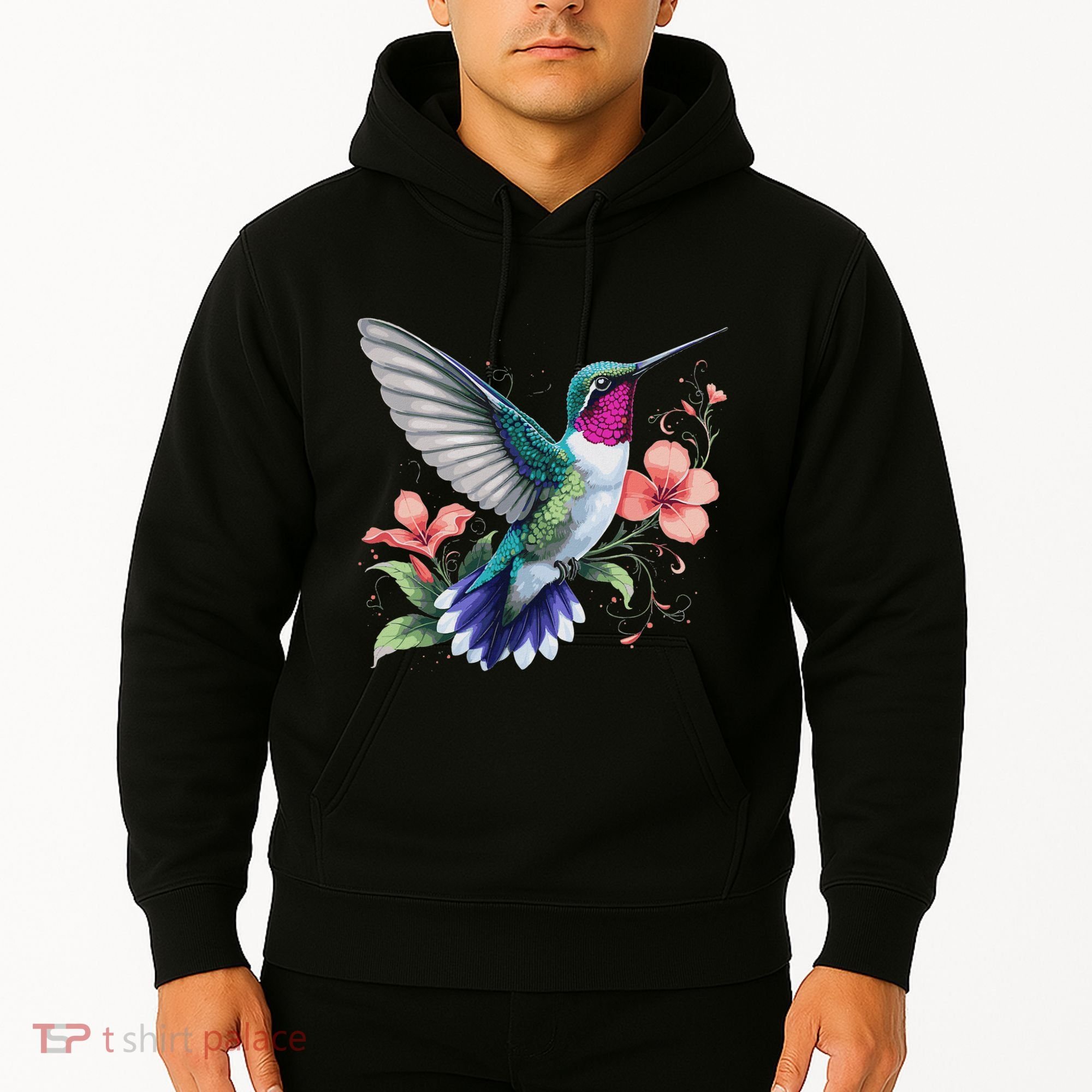 Hummingbird Floral Bird Artwork Hoodie