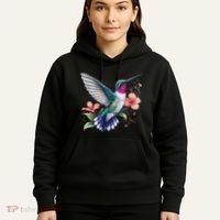 Hummingbird Floral Bird Artwork Hoodie thumb 5