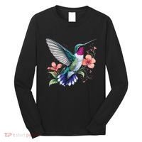 Hummingbird Floral Bird Artwork Long Sleeve Shirt thumb 0