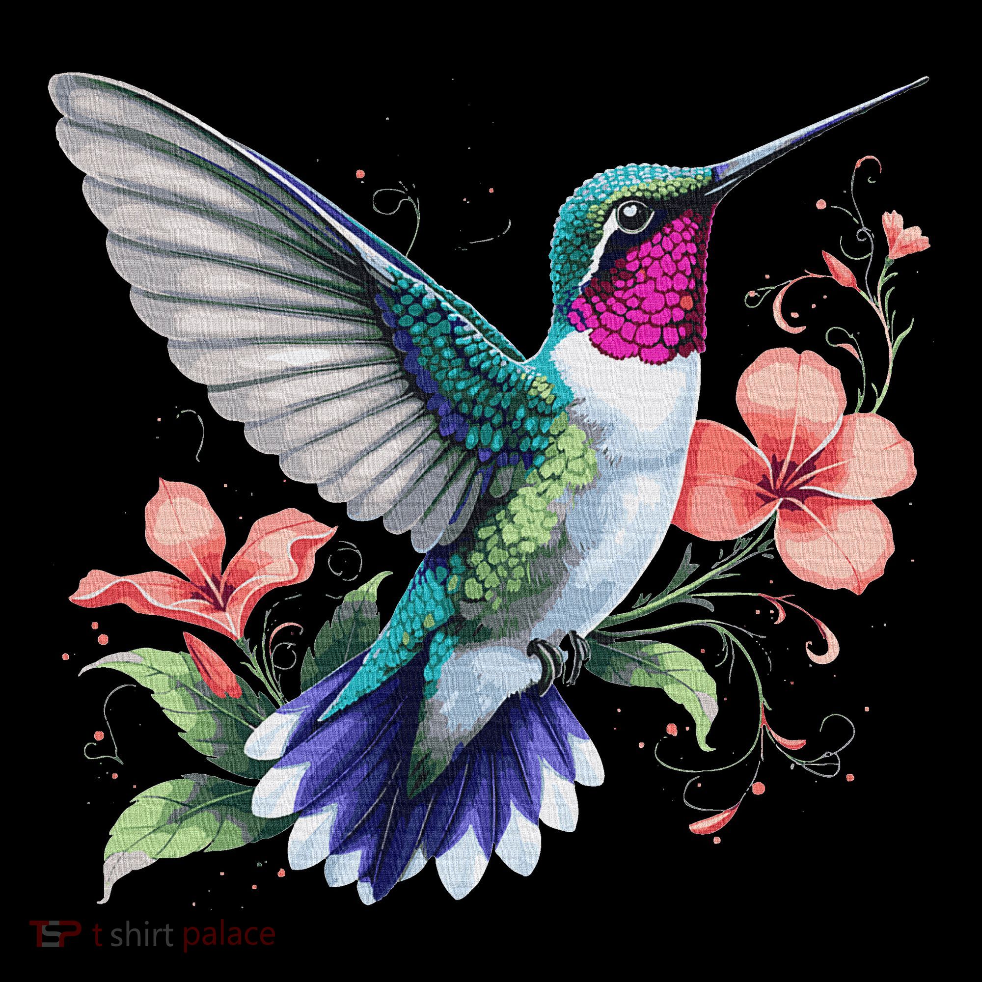 Hummingbird Floral Bird Artwork Long Sleeve Shirt
