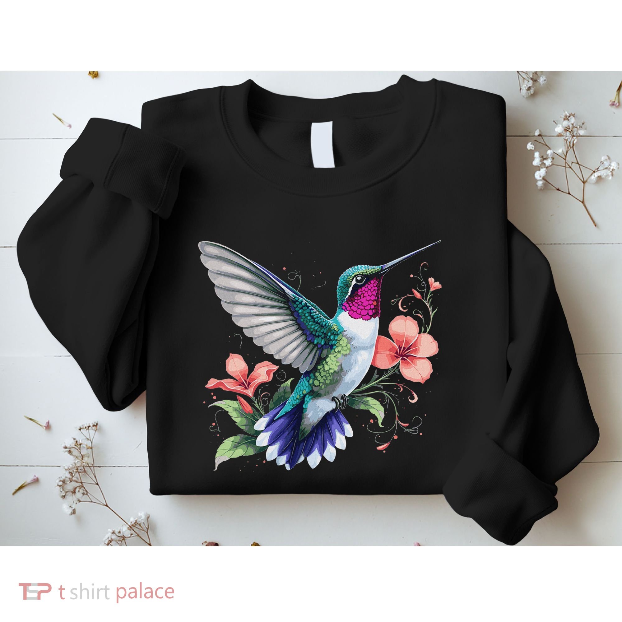 Hummingbird Floral Bird Artwork Sweatshirt
