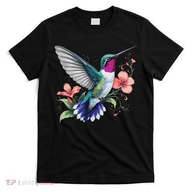 Hummingbird Floral Bird Artwork T-Shirt