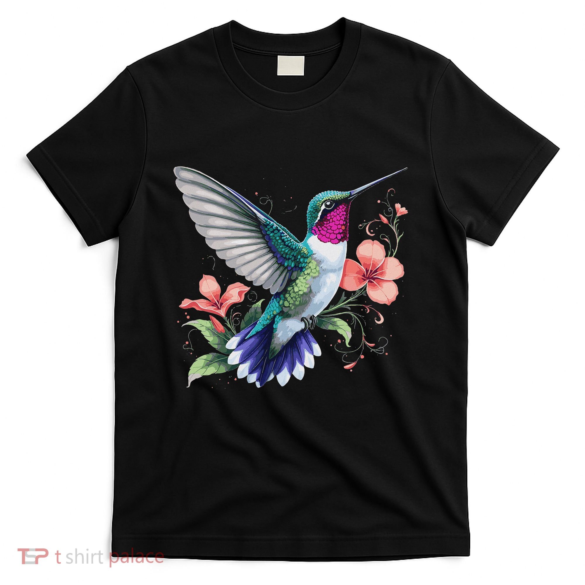 Hummingbird Floral Bird Artwork T-Shirt