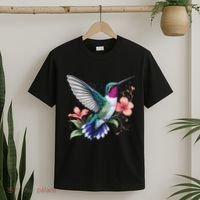 Hummingbird Floral Bird Artwork T-Shirt thumb 2