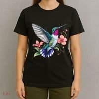 Hummingbird Floral Bird Artwork T-Shirt thumb 4