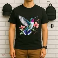 Hummingbird Floral Bird Artwork T-Shirt thumb 6