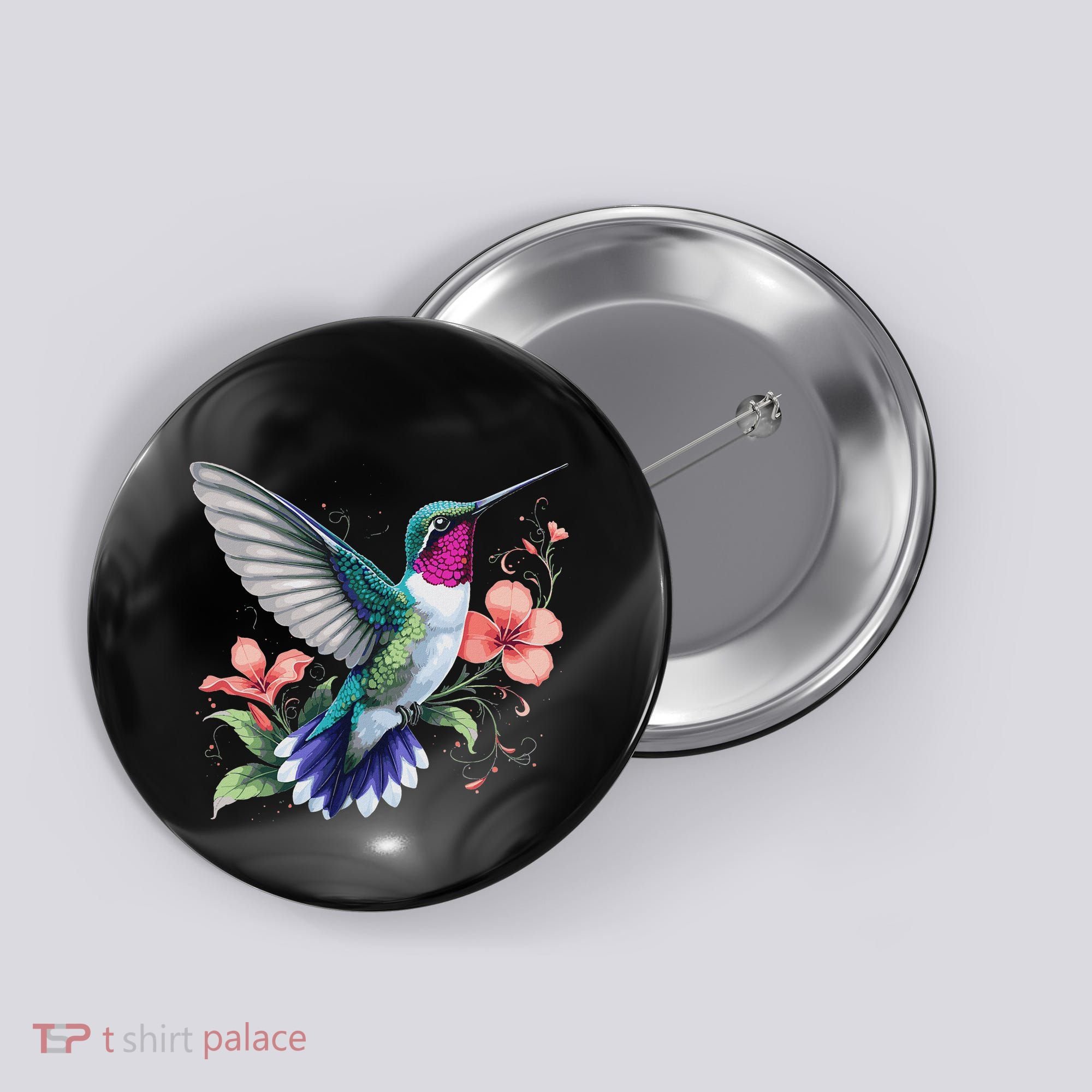 Hummingbird Floral Bird Artwork Button