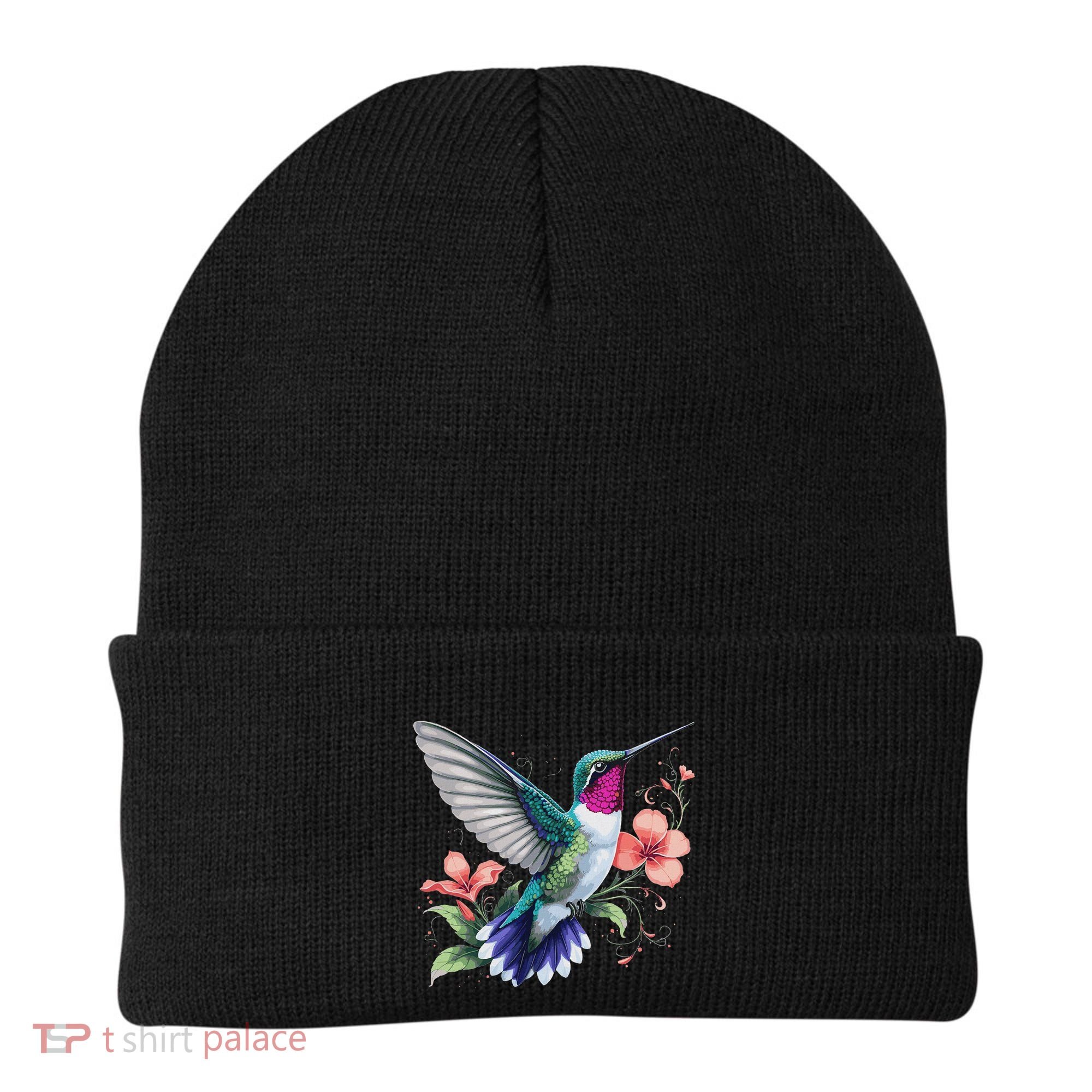 Hummingbird Floral Bird Artwork Beanie