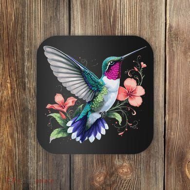 Hummingbird Floral Bird Artwork Coaster