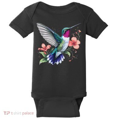 Hummingbird Floral Bird Artwork Baby Bodysuit