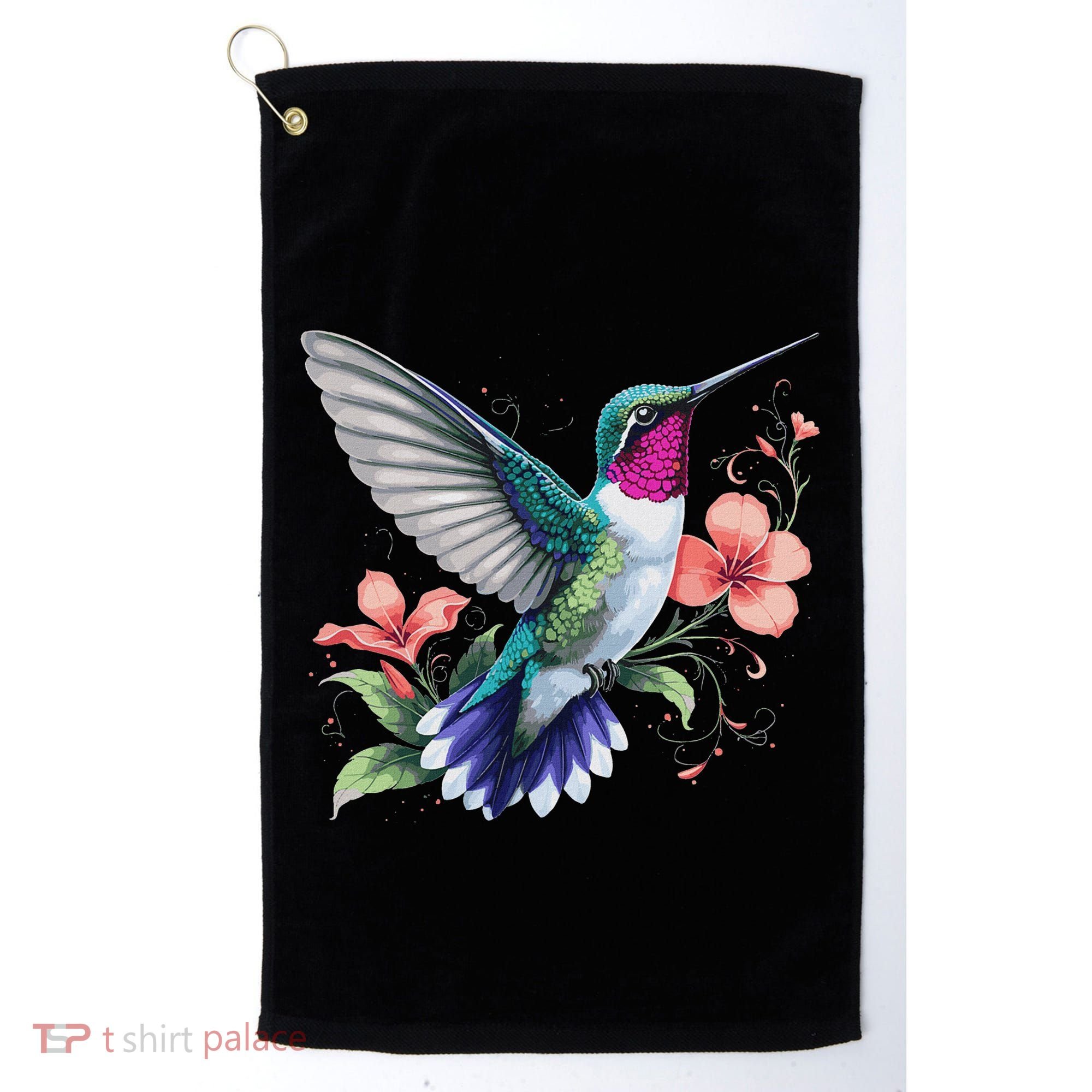 Hummingbird Floral Bird Artwork Golf Towel