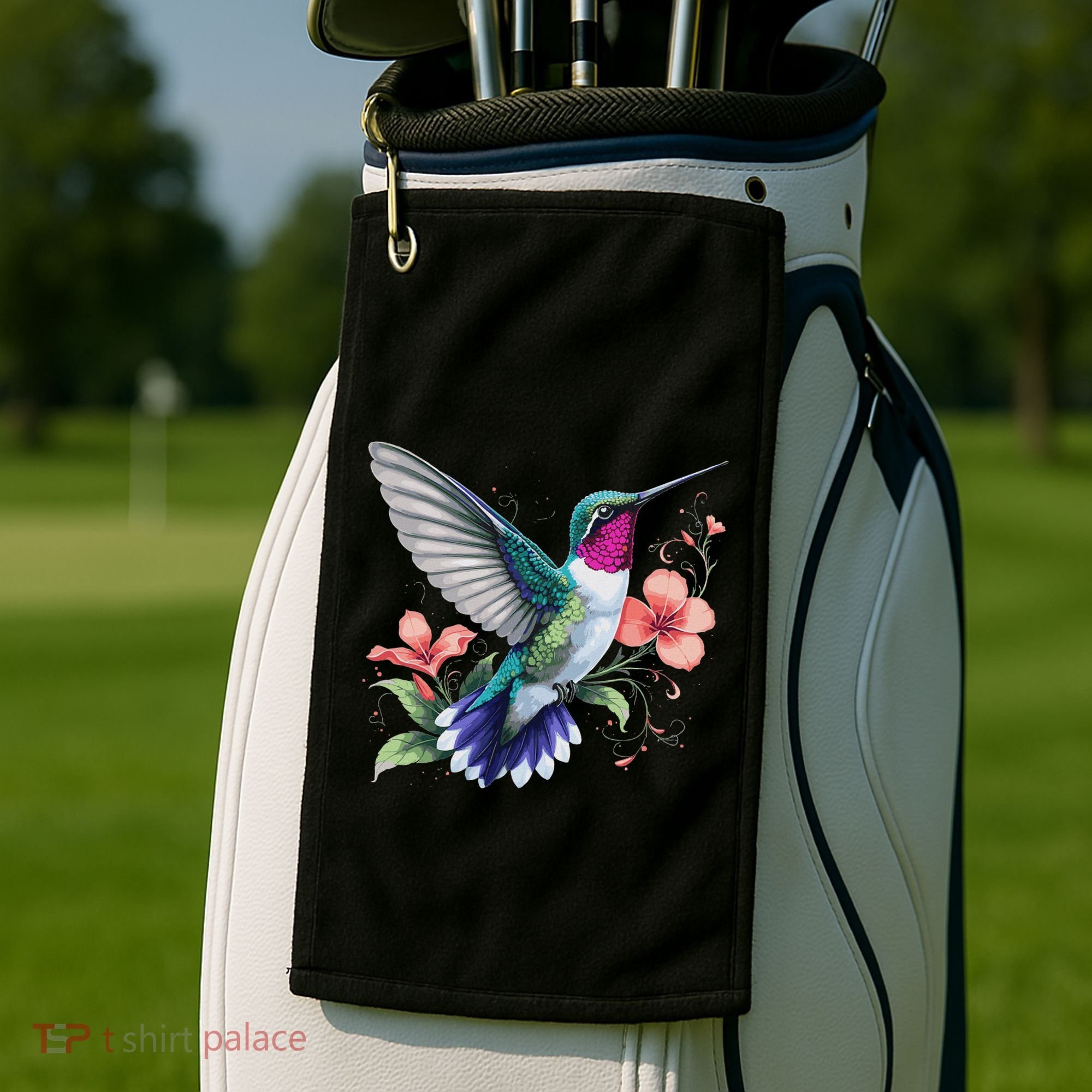 Hummingbird Floral Bird Artwork Golf Towel