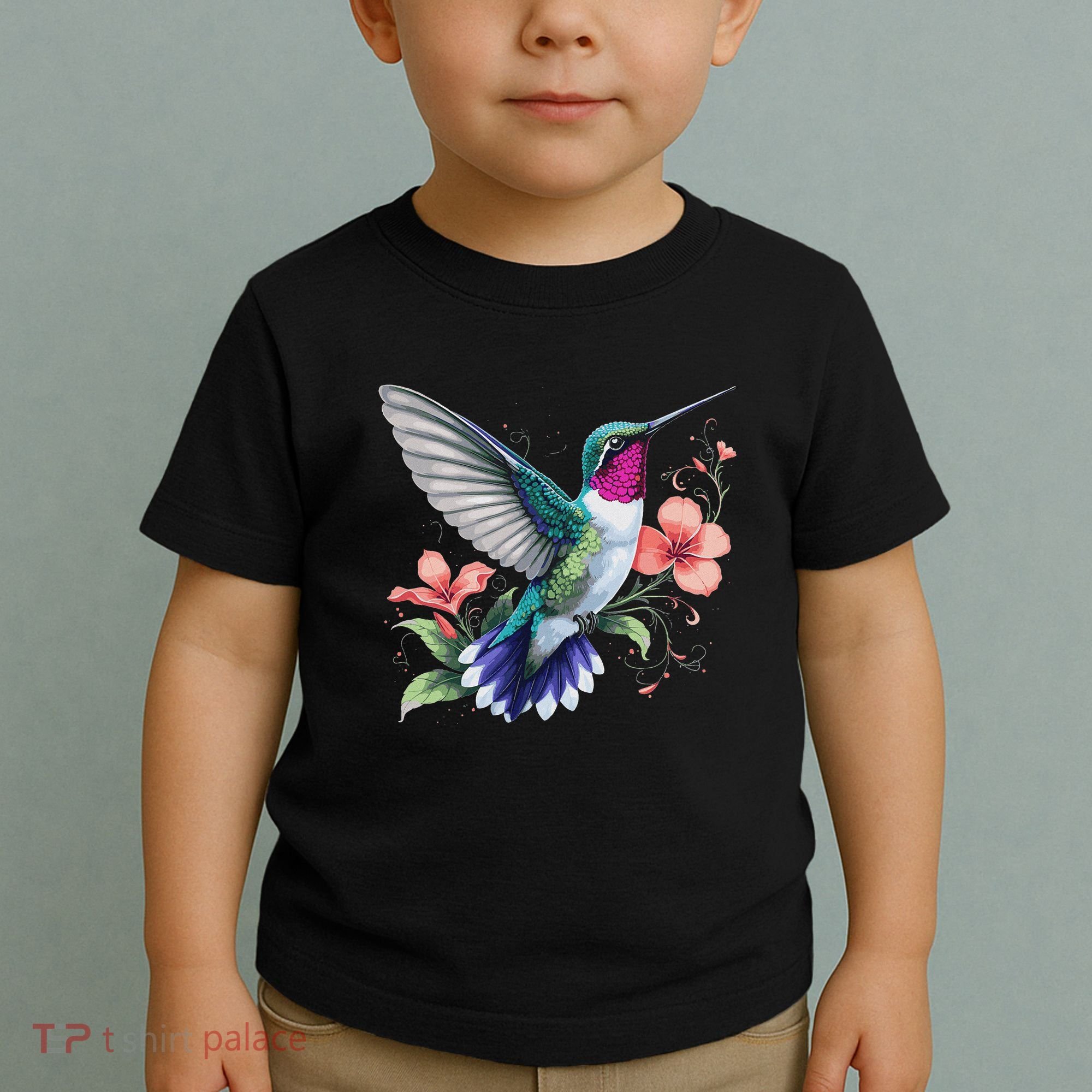 Hummingbird Floral Bird Artwork Toddler T-Shirt