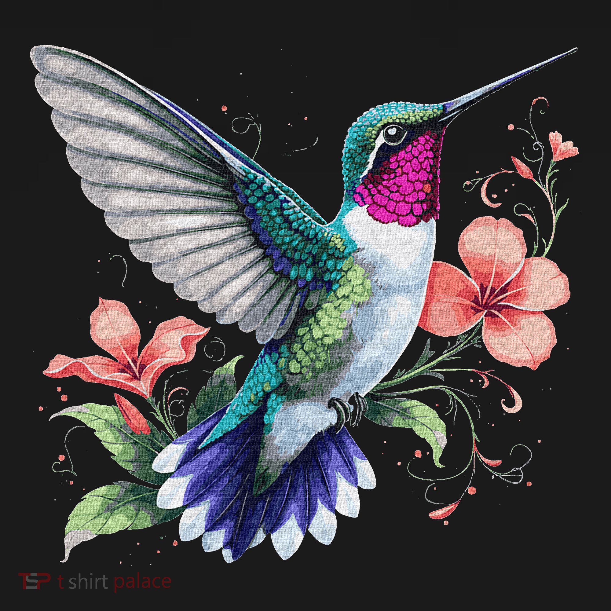 Hummingbird Floral Bird Artwork Toddler T-Shirt