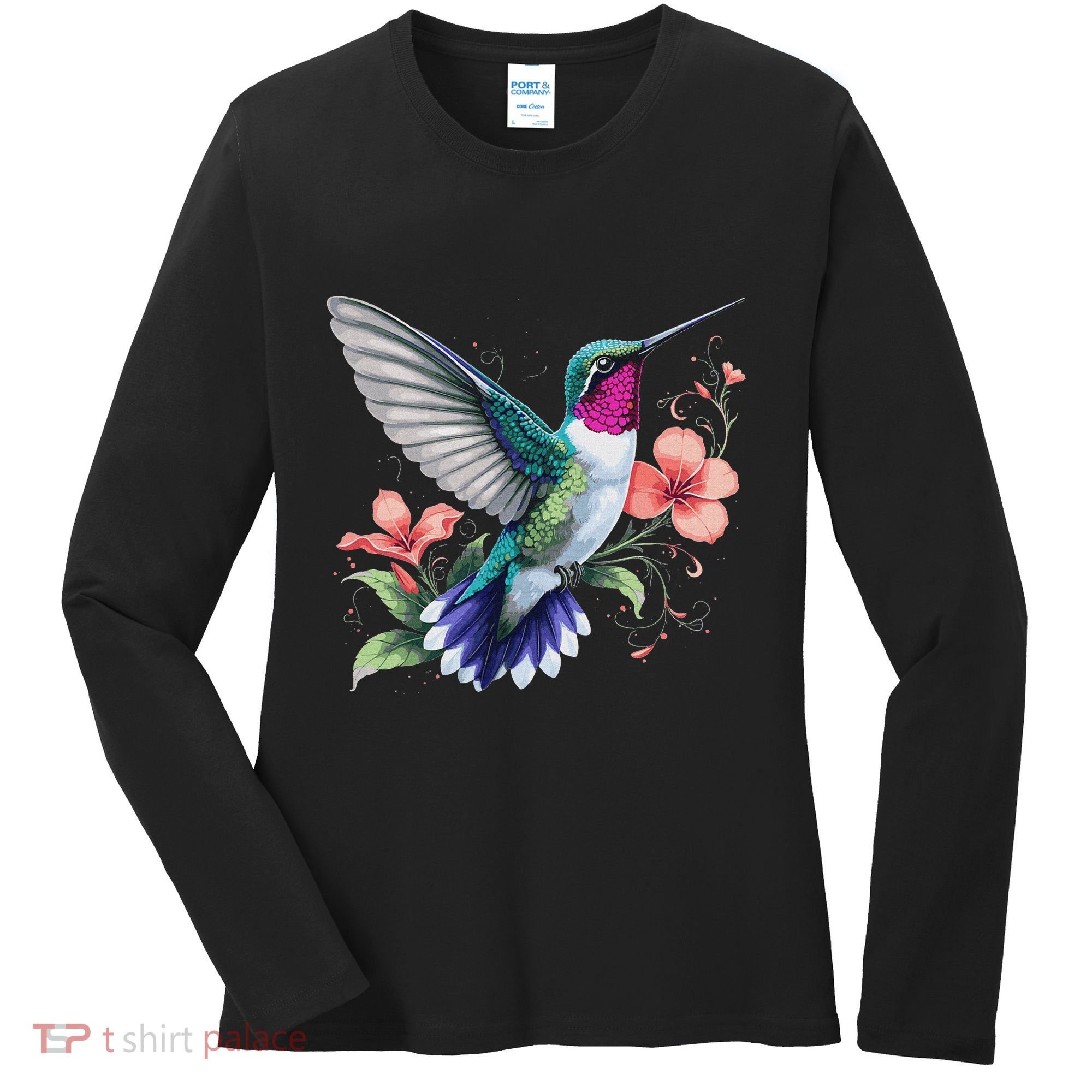 Hummingbird Floral Bird Artwork Women's Long Sleeve Shirt