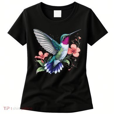Hummingbird Floral Bird Artwork Women's T-Shirt