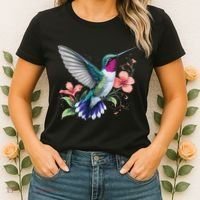 Hummingbird Floral Bird Artwork Women's T-Shirt thumb 2