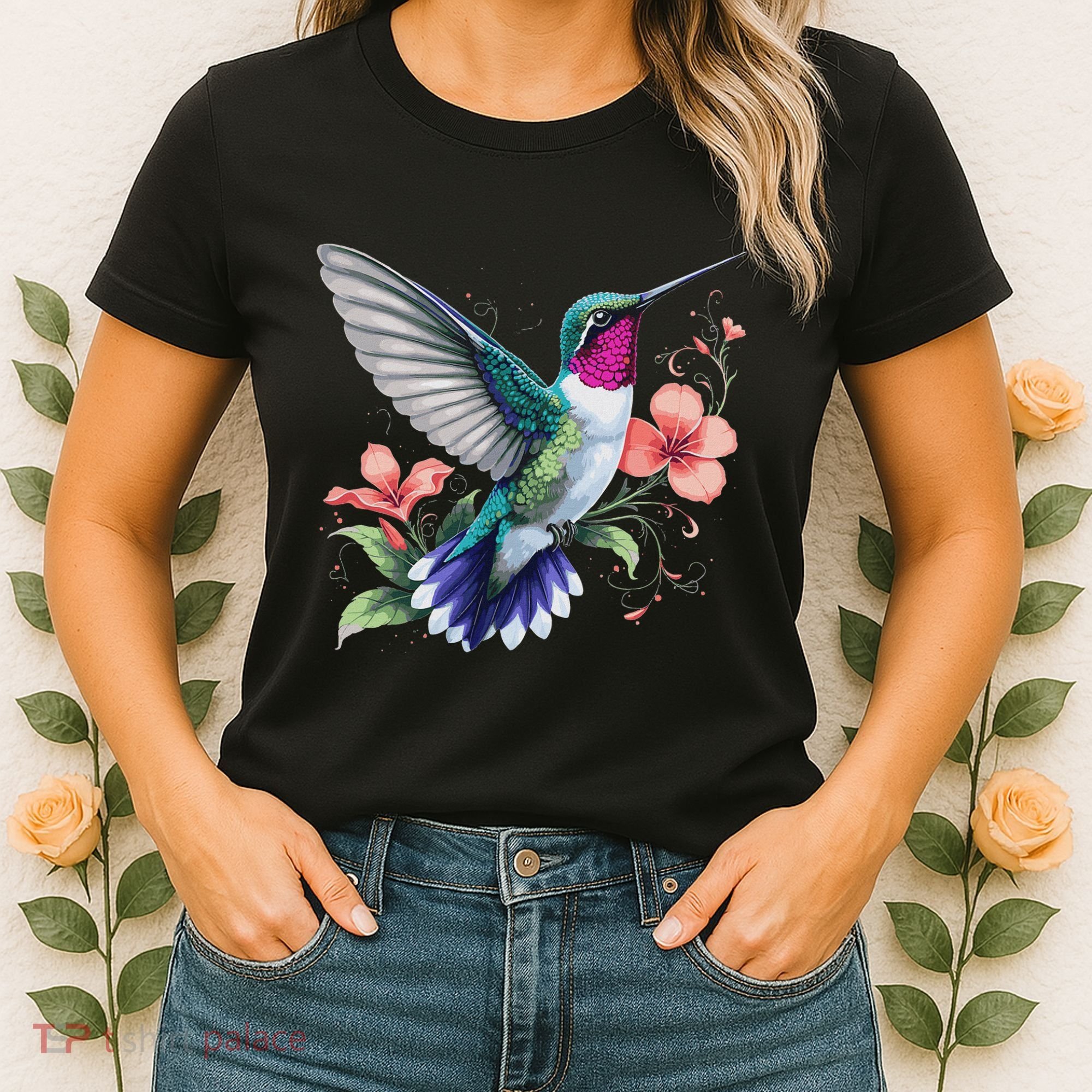 Hummingbird Floral Bird Artwork Women's T-Shirt